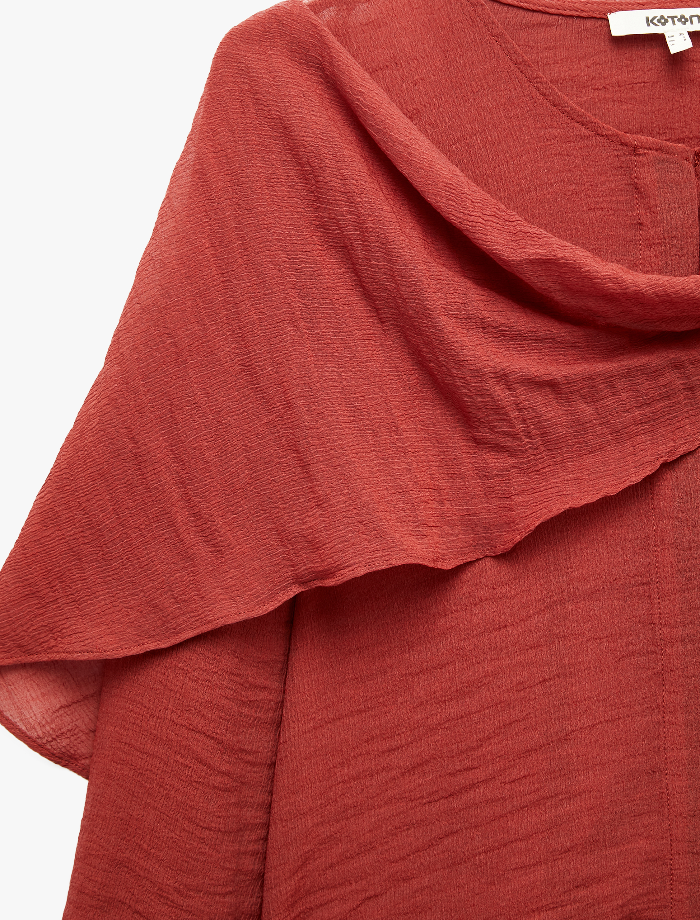   Uzun Kollu Şal Detaylı Yuvarlak Yaka Oversize Şifon Bluz