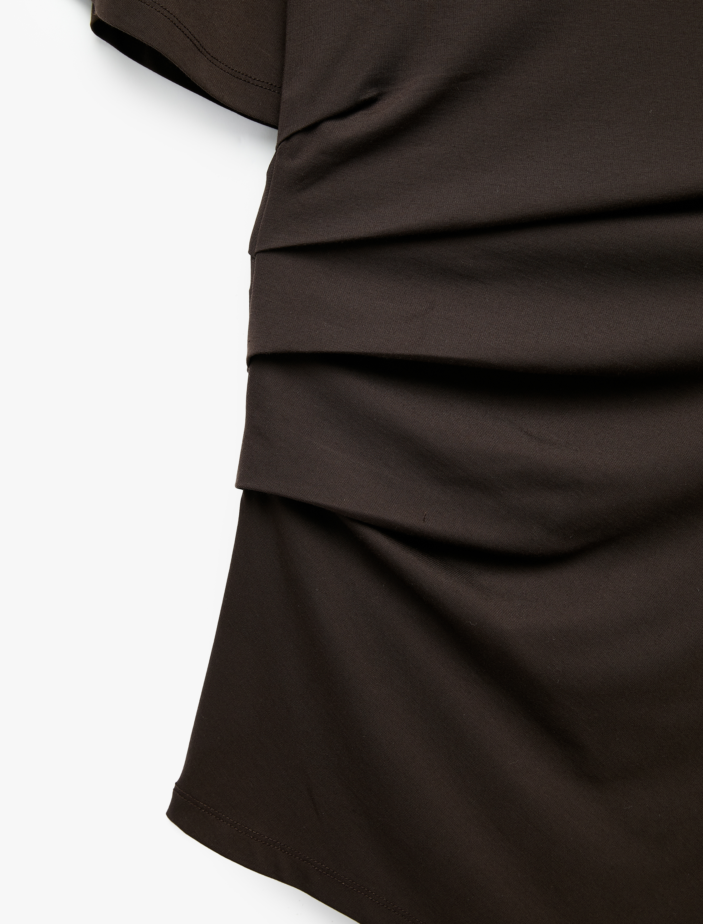   Slim Fit Kısa Kollu Bisiklet Yaka Drapeli Asimetrik Uzun Tişört