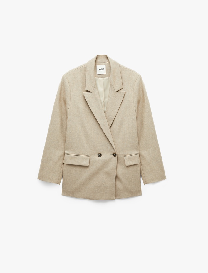  Regular Fit Düğmeli Cep Detaylı Kruvaze Yaka Blazer Ceket