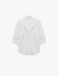 Kruvaze Yaka 3/4 Kollu Düğmeli Oversize Gömlek