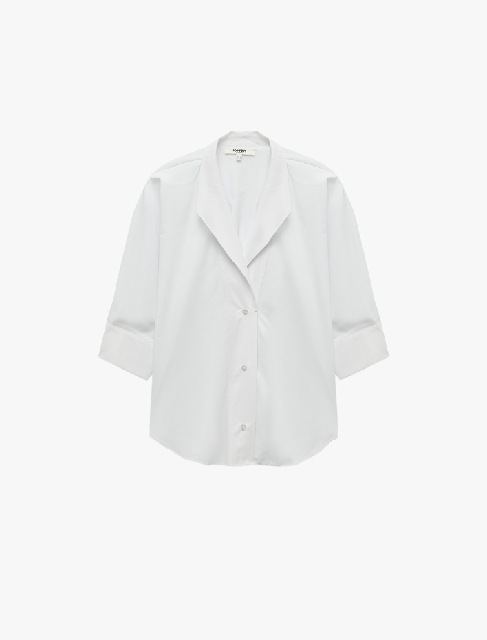  Kruvaze Yaka 3/4 Kollu Düğmeli Oversize Gömlek
