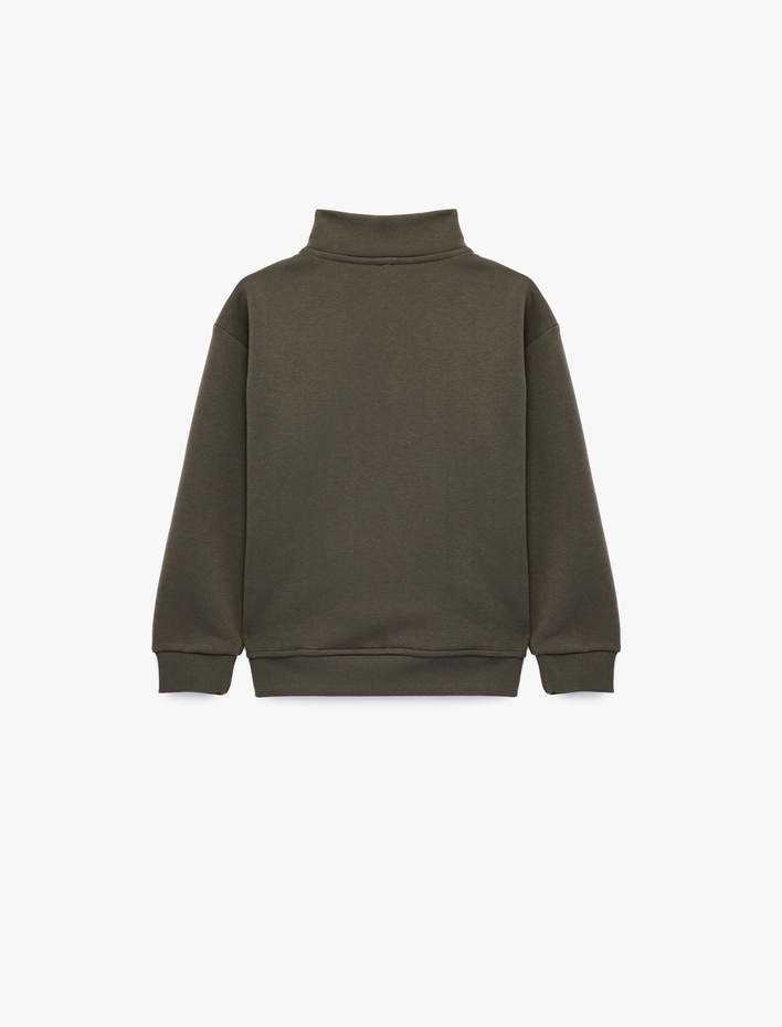 Erkek Çocuk Baskılı Uzun Kollu Şardonlu Pamuklu Yarım Fermuarlı Dik Yaka Sweatshirt