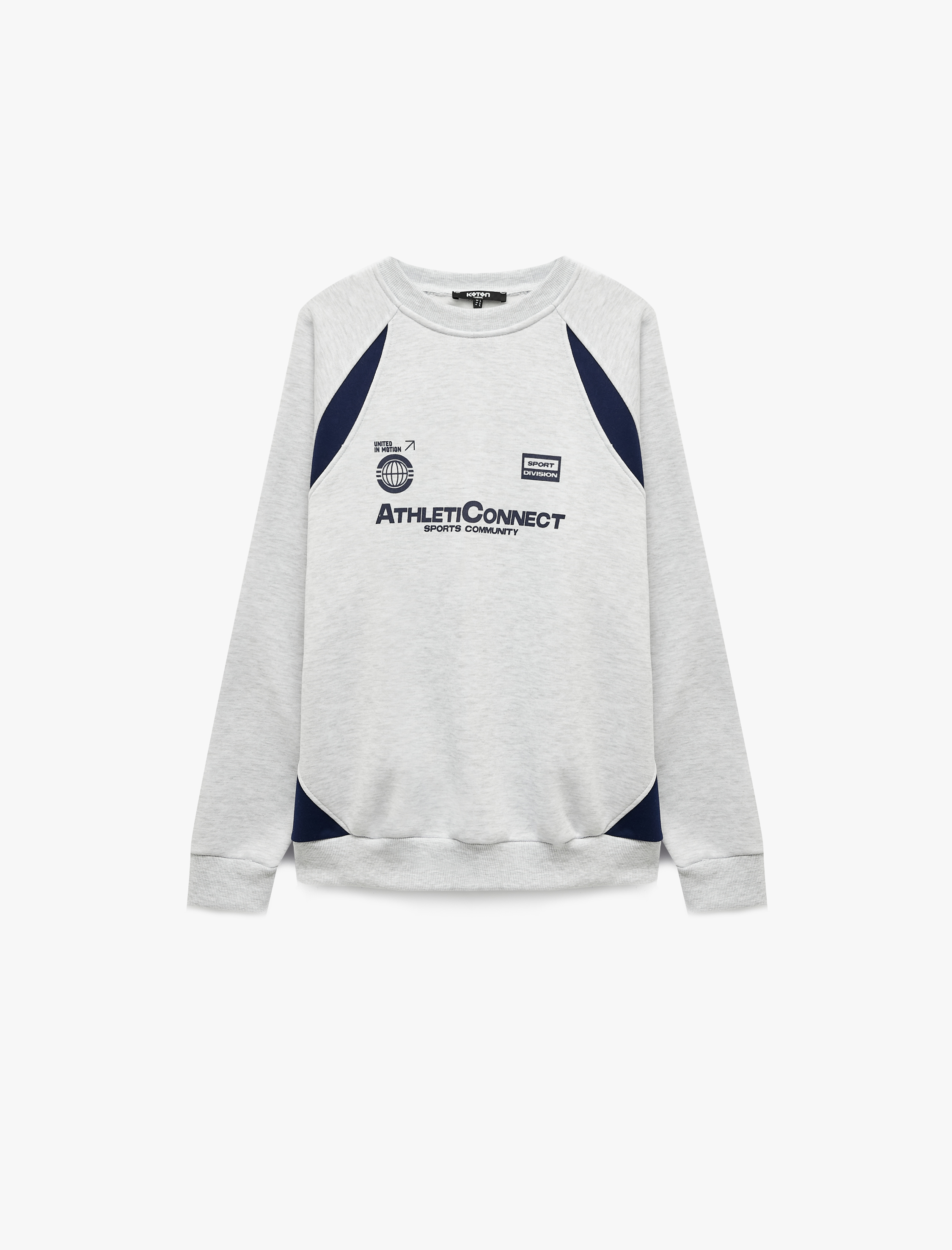   Renk Bloklu Bisiklet Yaka Uzun Kollu Baskılı Sweatshirt