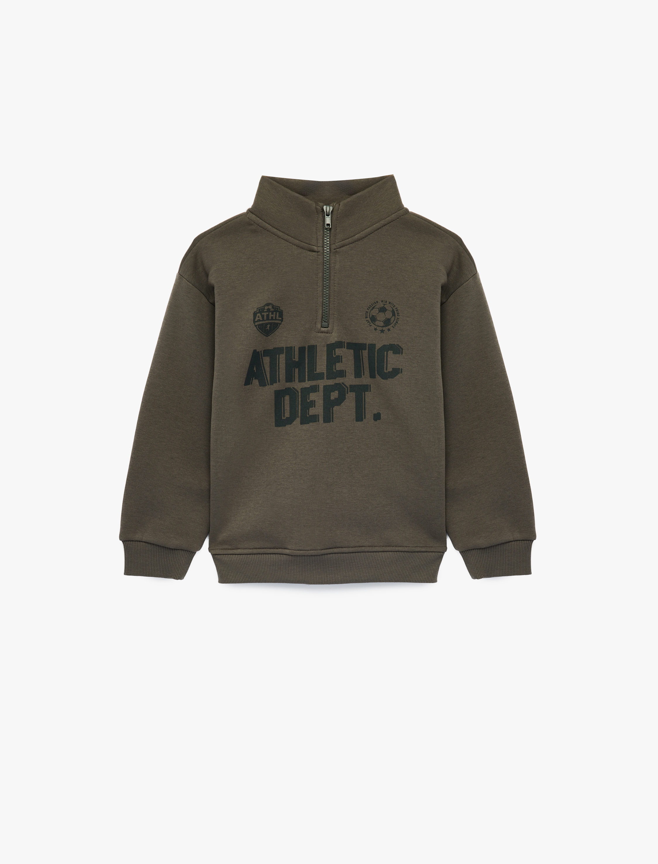  Erkek Çocuk Baskılı Uzun Kollu Şardonlu Pamuklu Yarım Fermuarlı Dik Yaka Sweatshirt