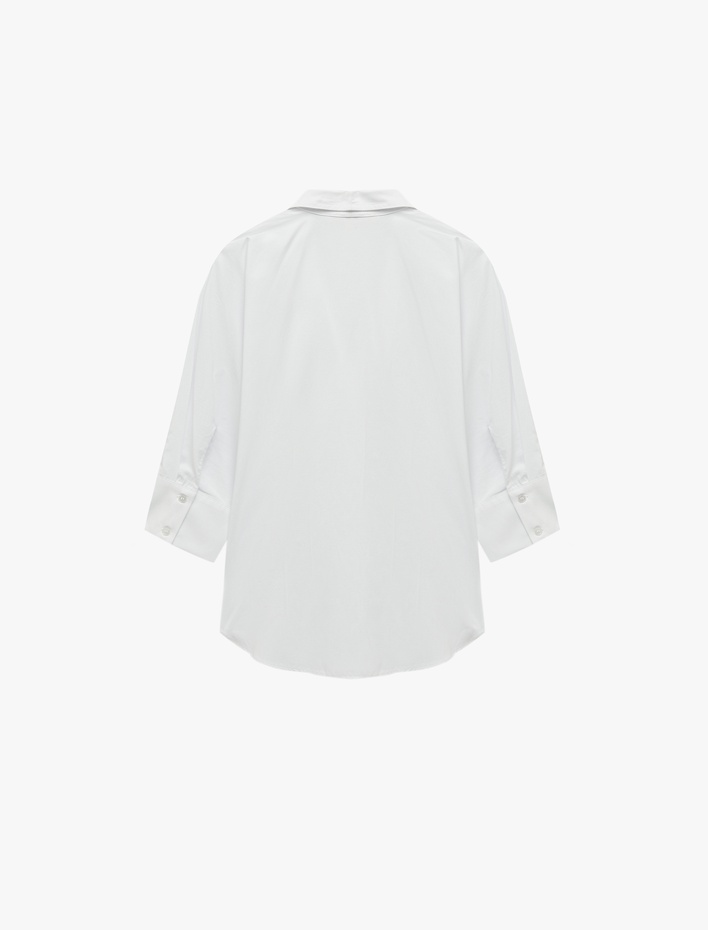  Kruvaze Yaka 3/4 Kollu Düğmeli Oversize Gömlek