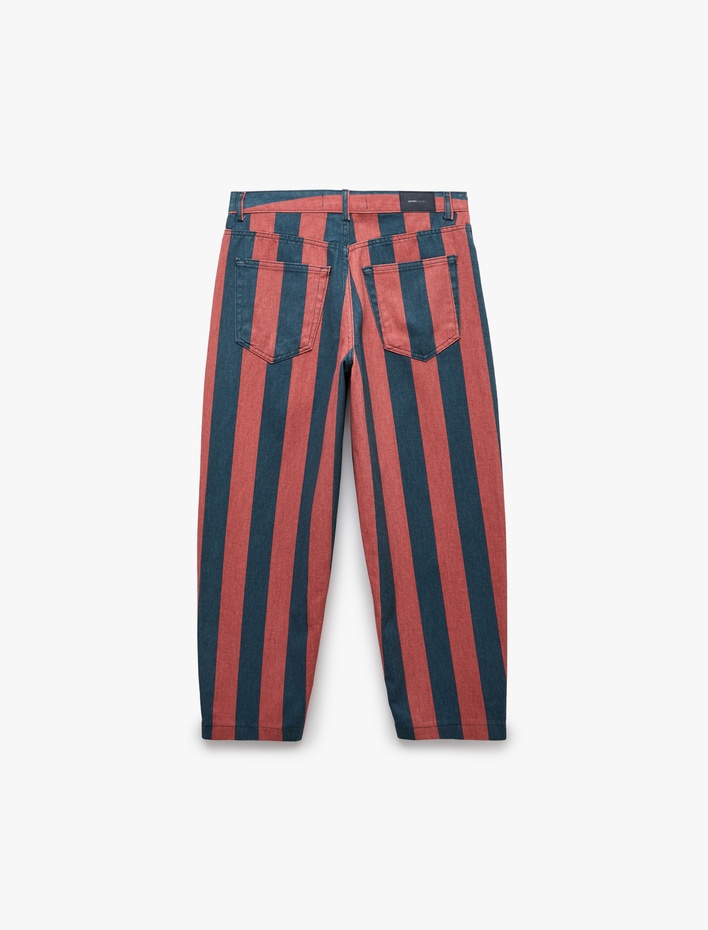  Normal Bel Regular Fit Pamuklu Düz Paça Çizgili Denim Pantolon - Tapered Jeans