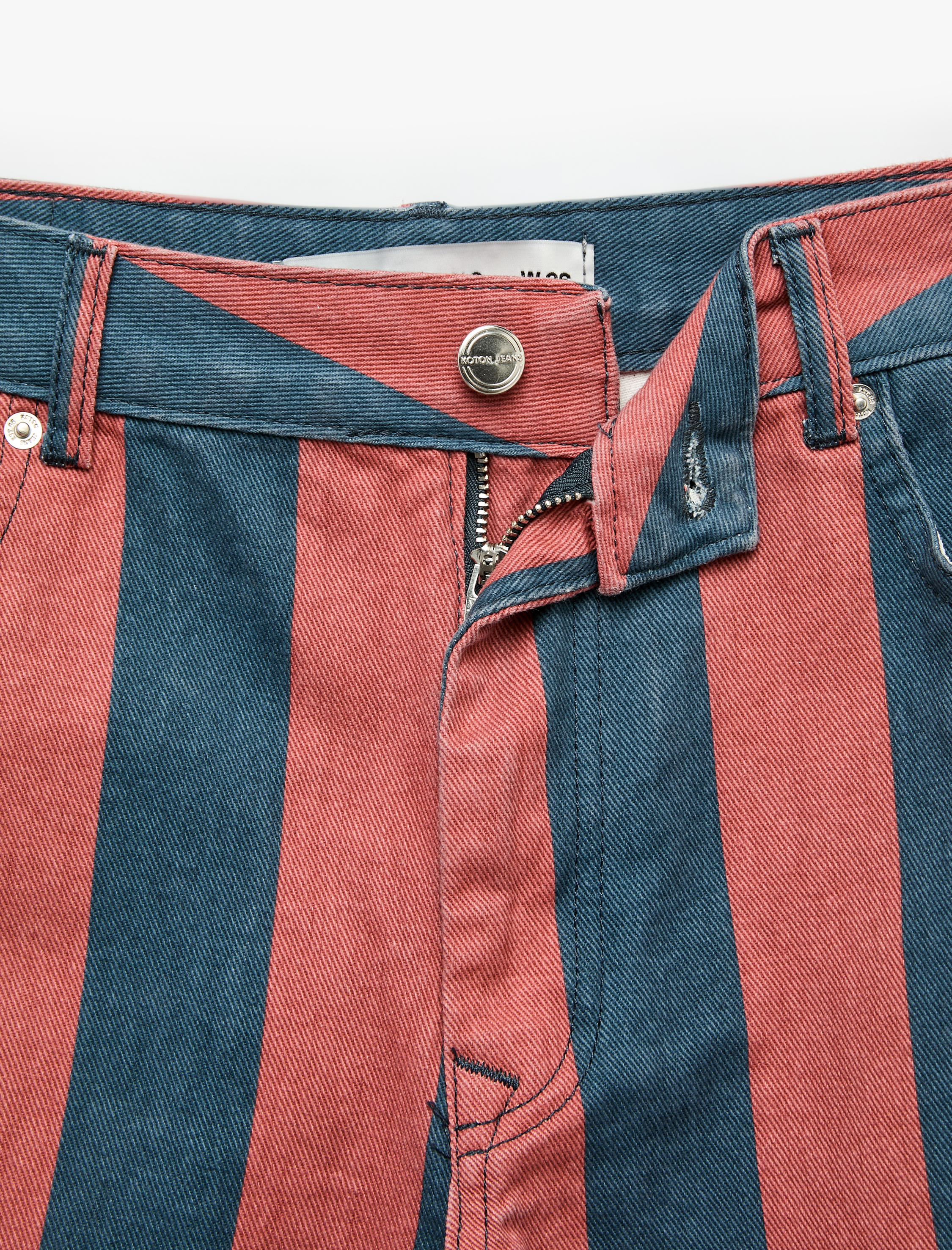   Normal Bel Regular Fit Pamuklu Düz Paça Çizgili Denim Pantolon - Tapered Jeans