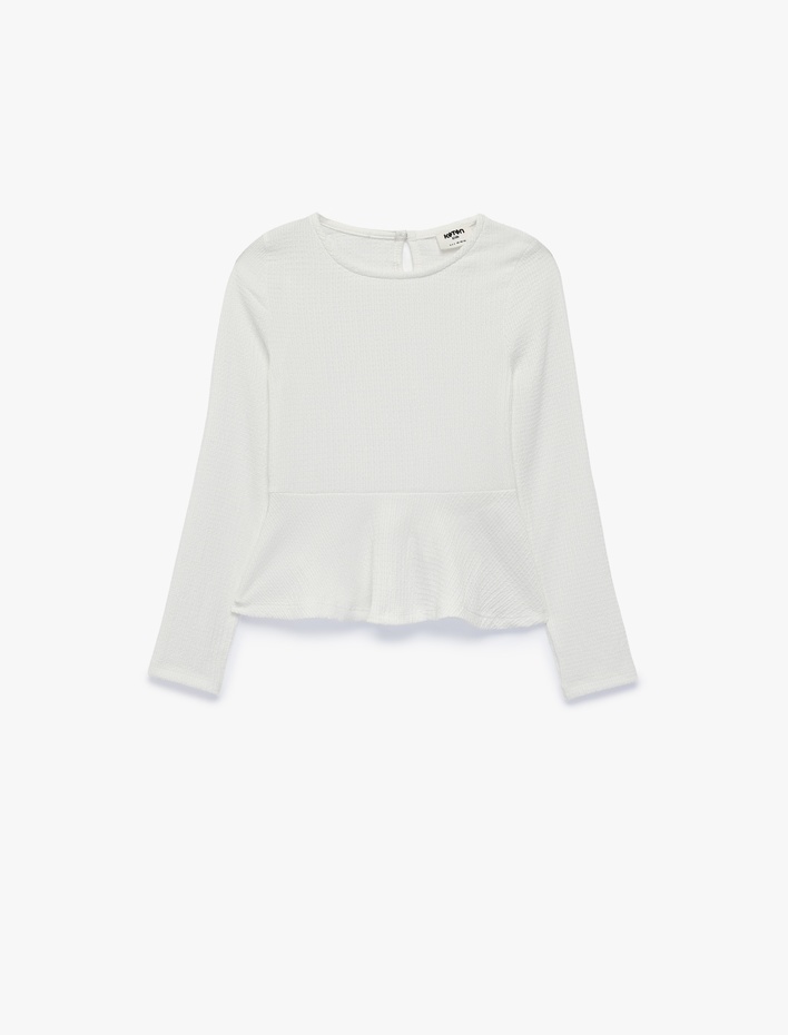 Kız Çocuk Slim Fit Bürümcük Bisiklet Yaka Uzun Kollu Bluz