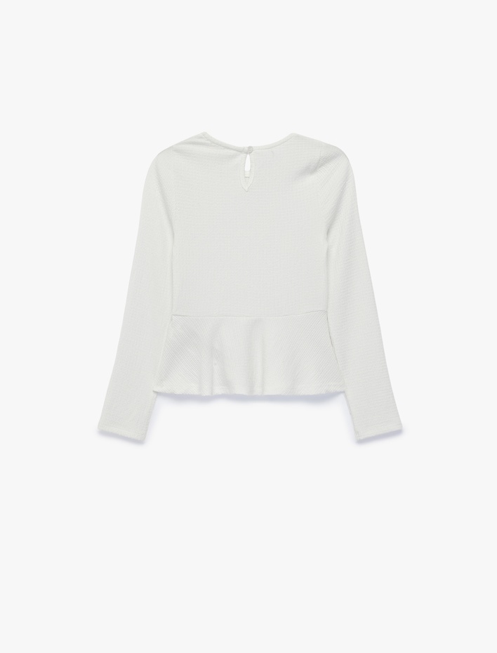 Kız Çocuk Slim Fit Bürümcük Bisiklet Yaka Uzun Kollu Bluz