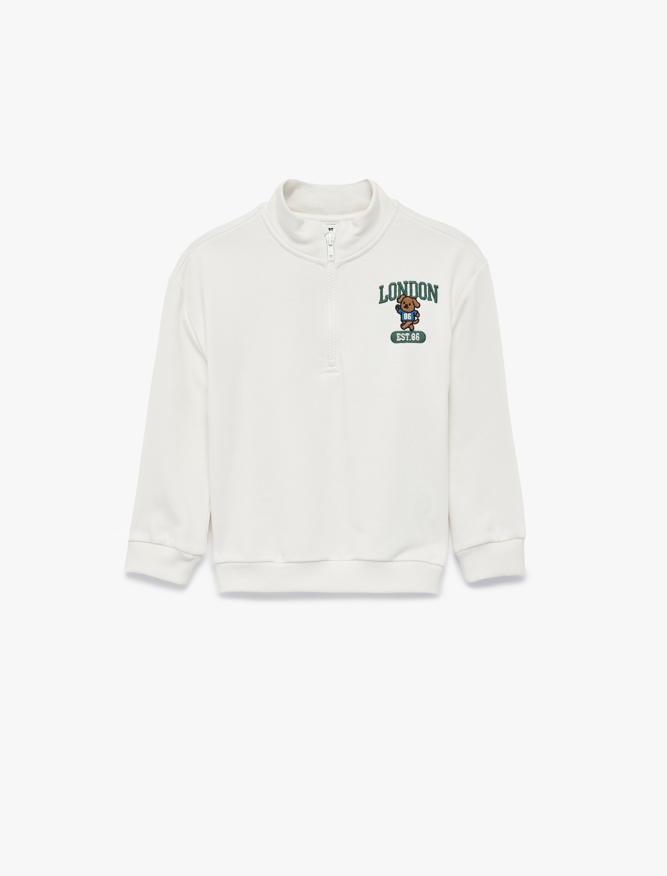  Erkek Bebek Ayıcık Detaylı Yarım Fermuarlı Uzun Kollu Dik Yaka Oversize Sweatshirt