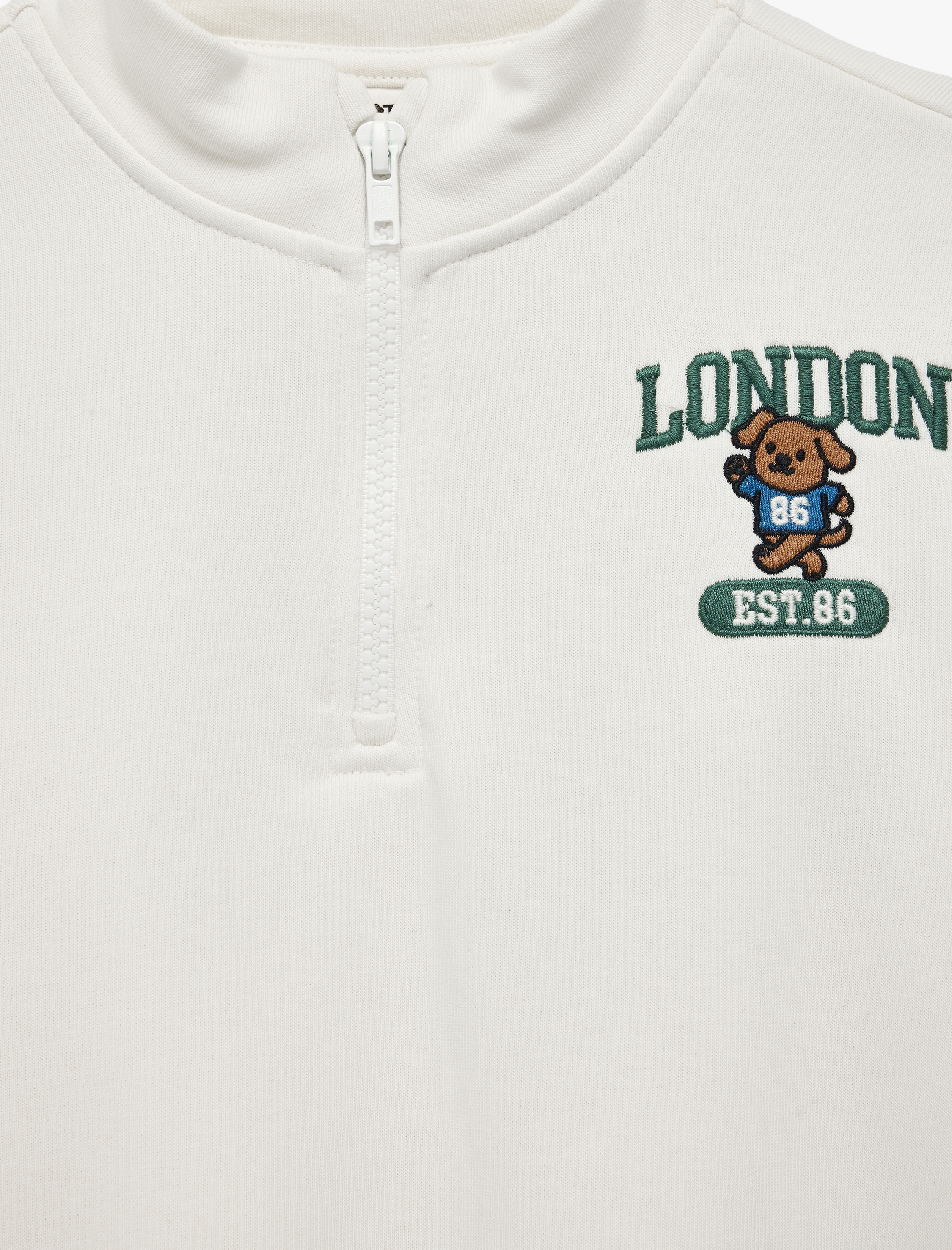  Erkek Bebek Ayıcık Detaylı Yarım Fermuarlı Uzun Kollu Dik Yaka Oversize Sweatshirt