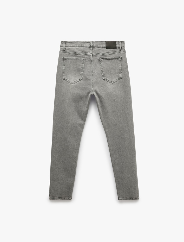  Yıkamalı Cep Detaylı Normal Bel Slim Fit Pamuklu Dar Paça Jean Pantolon - Slim Fit Jeans
