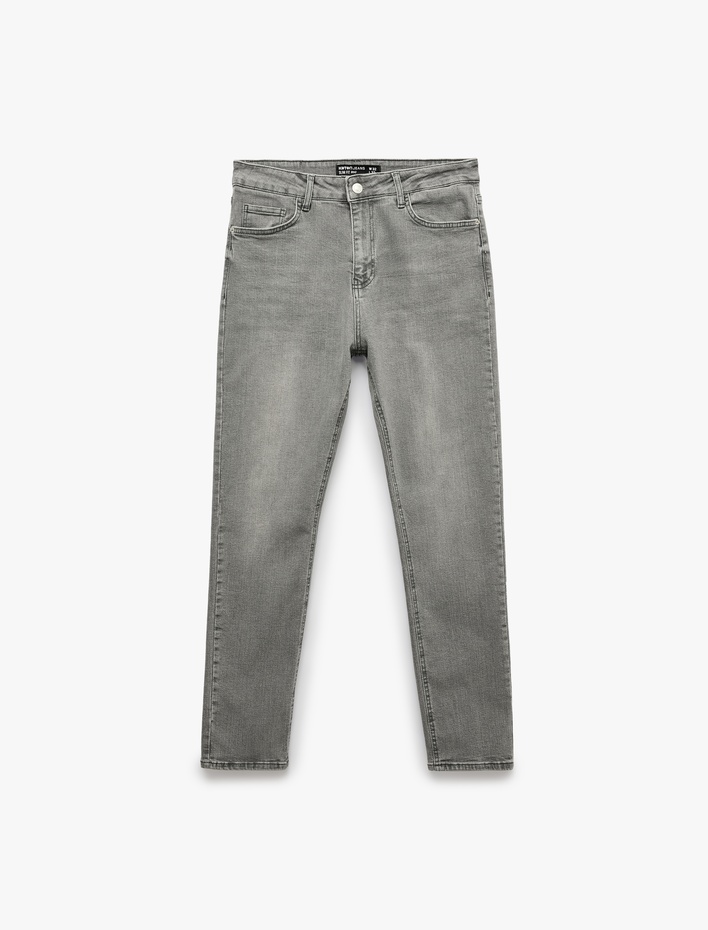  Yıkamalı Cep Detaylı Normal Bel Slim Fit Pamuklu Dar Paça Jean Pantolon - Slim Fit Jeans
