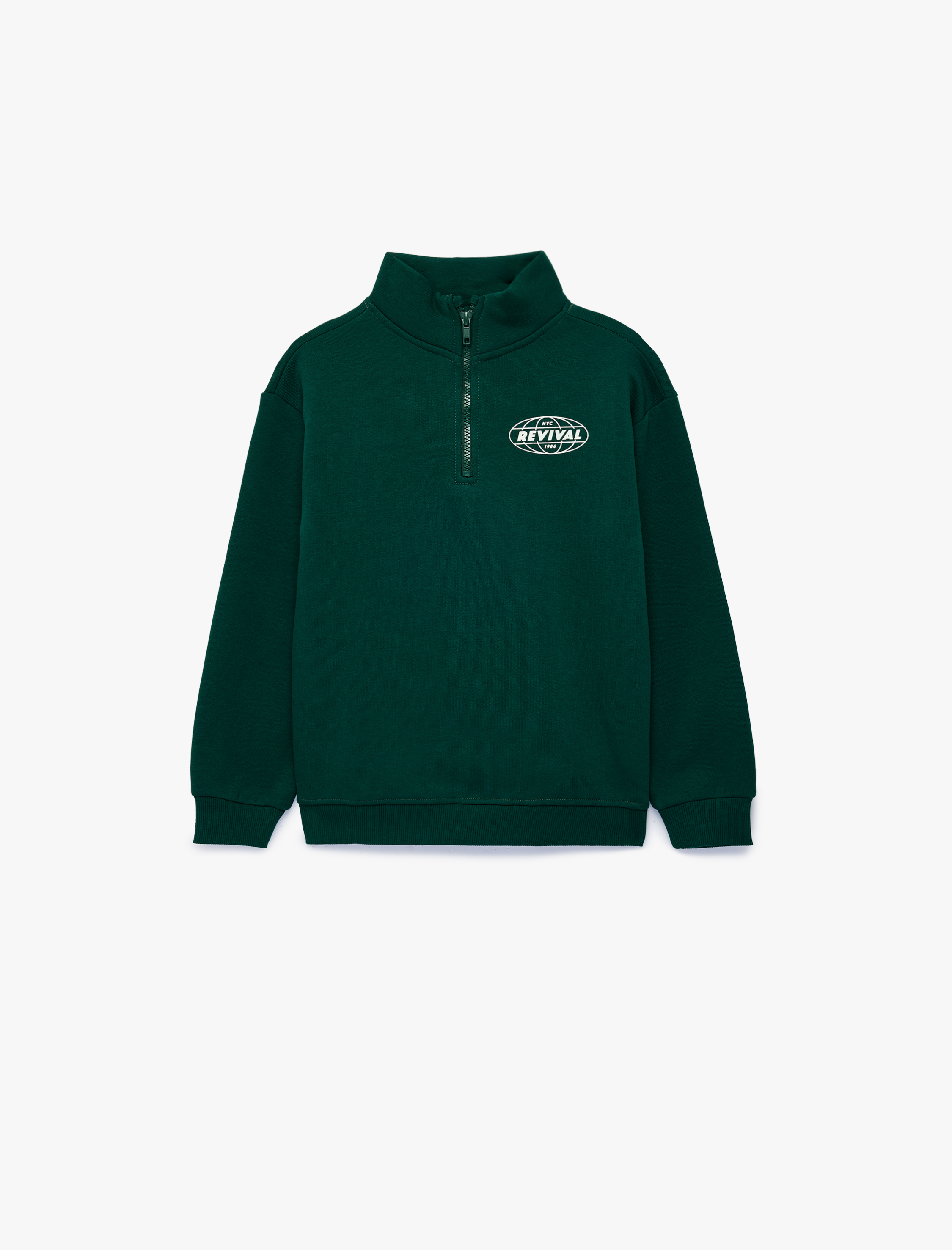  Erkek Çocuk Baskılı Şardonlu Pamuklu Fermuar Detaylı Uzun Kollu Dik Yaka Sweatshirt