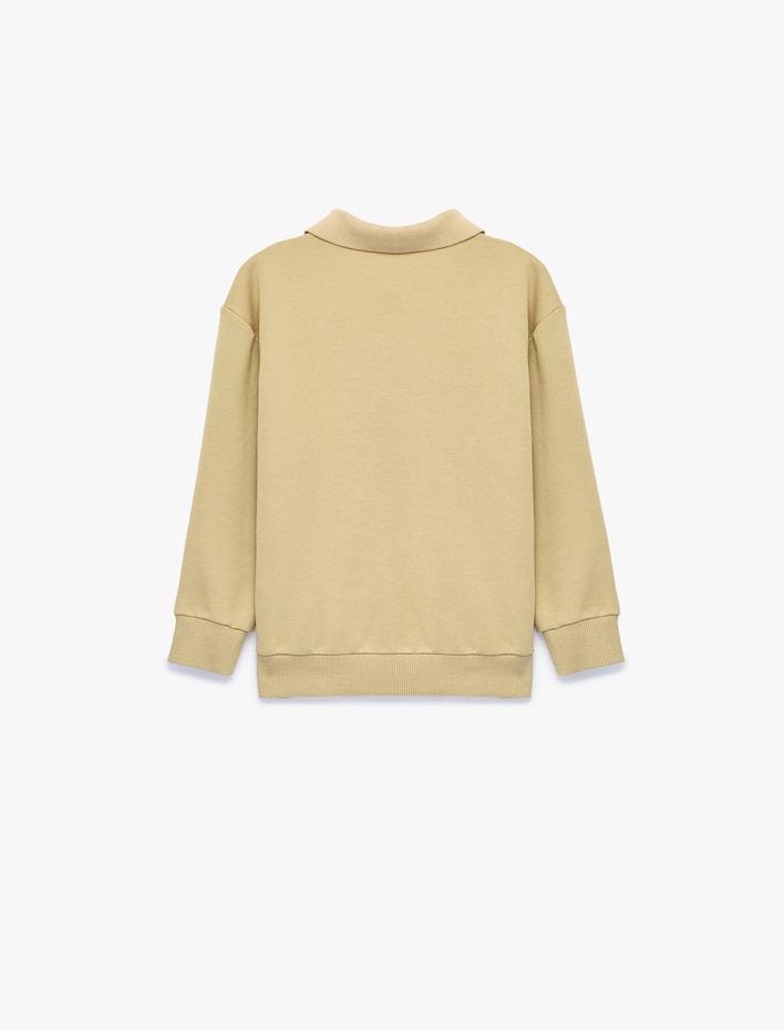 Erkek Çocuk Düğme Detaylı Baskılı Uzun Kollu Polo Yaka Sweatshirt