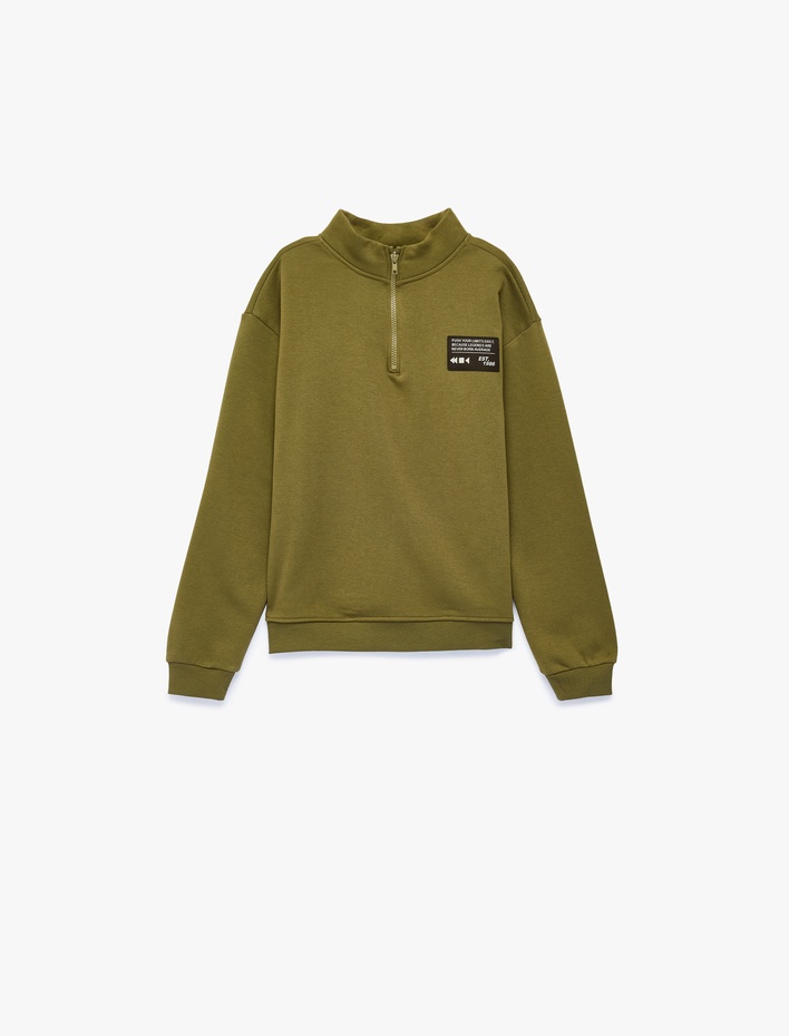 Erkek Çocuk Pamuklu Fermuarlı Şardonlu Uzun Kollu Baskılı Dik Yaka Sweatshirt