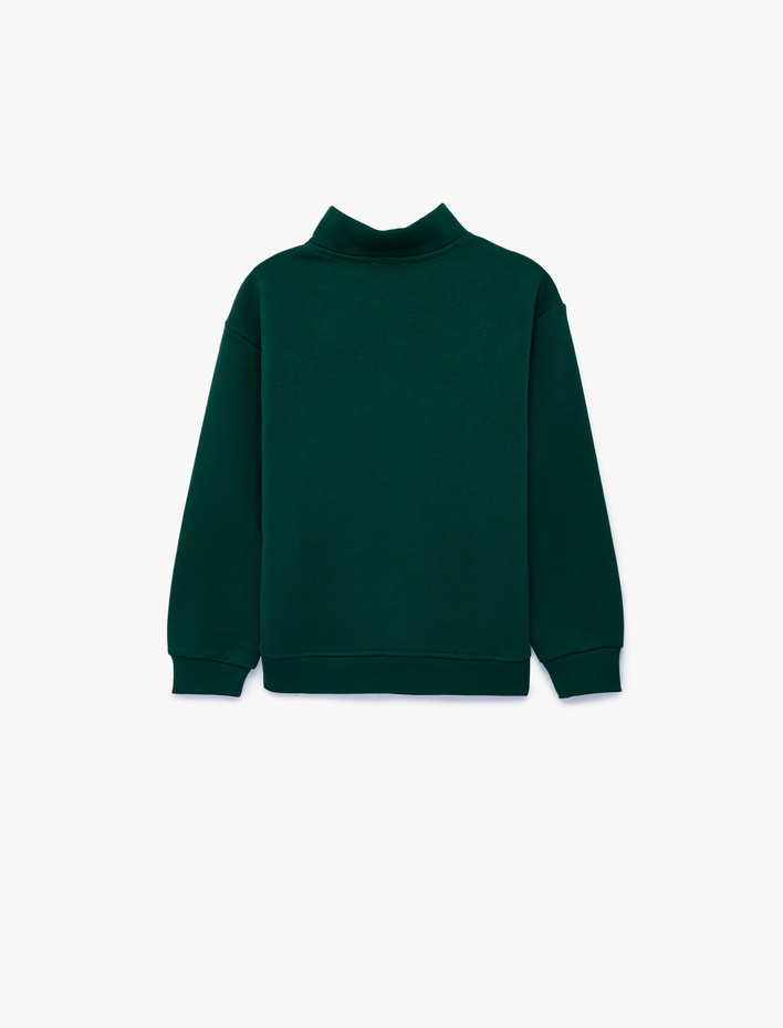 Erkek Çocuk Baskılı Şardonlu Pamuklu Fermuar Detaylı Uzun Kollu Dik Yaka Sweatshirt