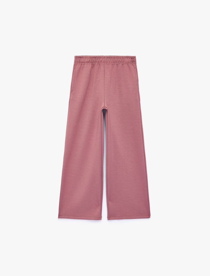 Kız Çocuk Beli Lastikli Viskon Karışımlı Geniş Paça Pantolon