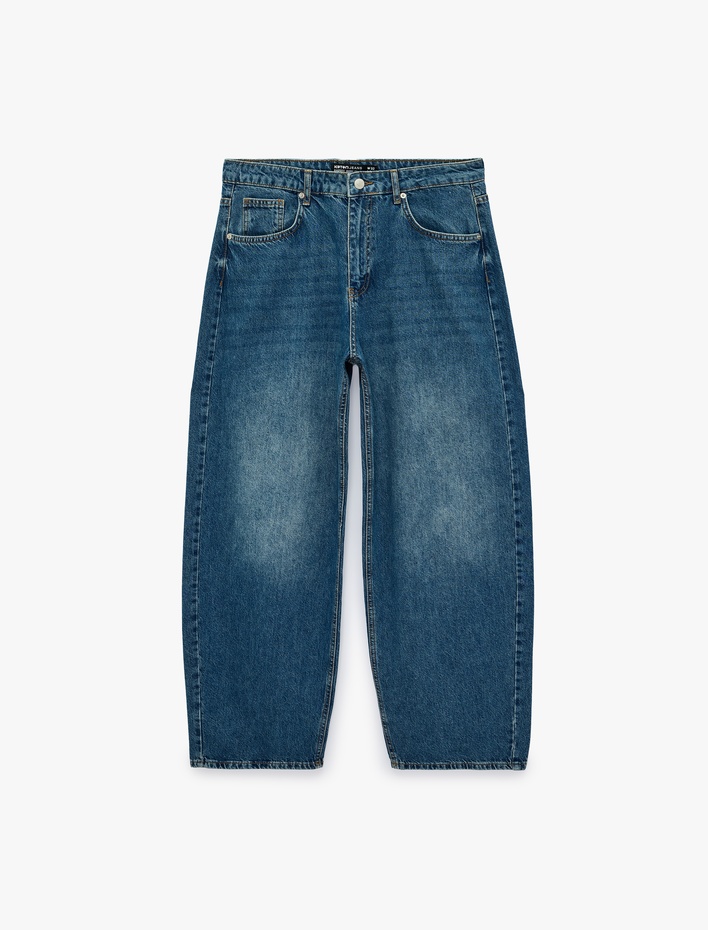  Rahat Kalıp Normal Bel Beş Cepli Pamuklu Barrel Denim Pantolon - Barrel Jeans