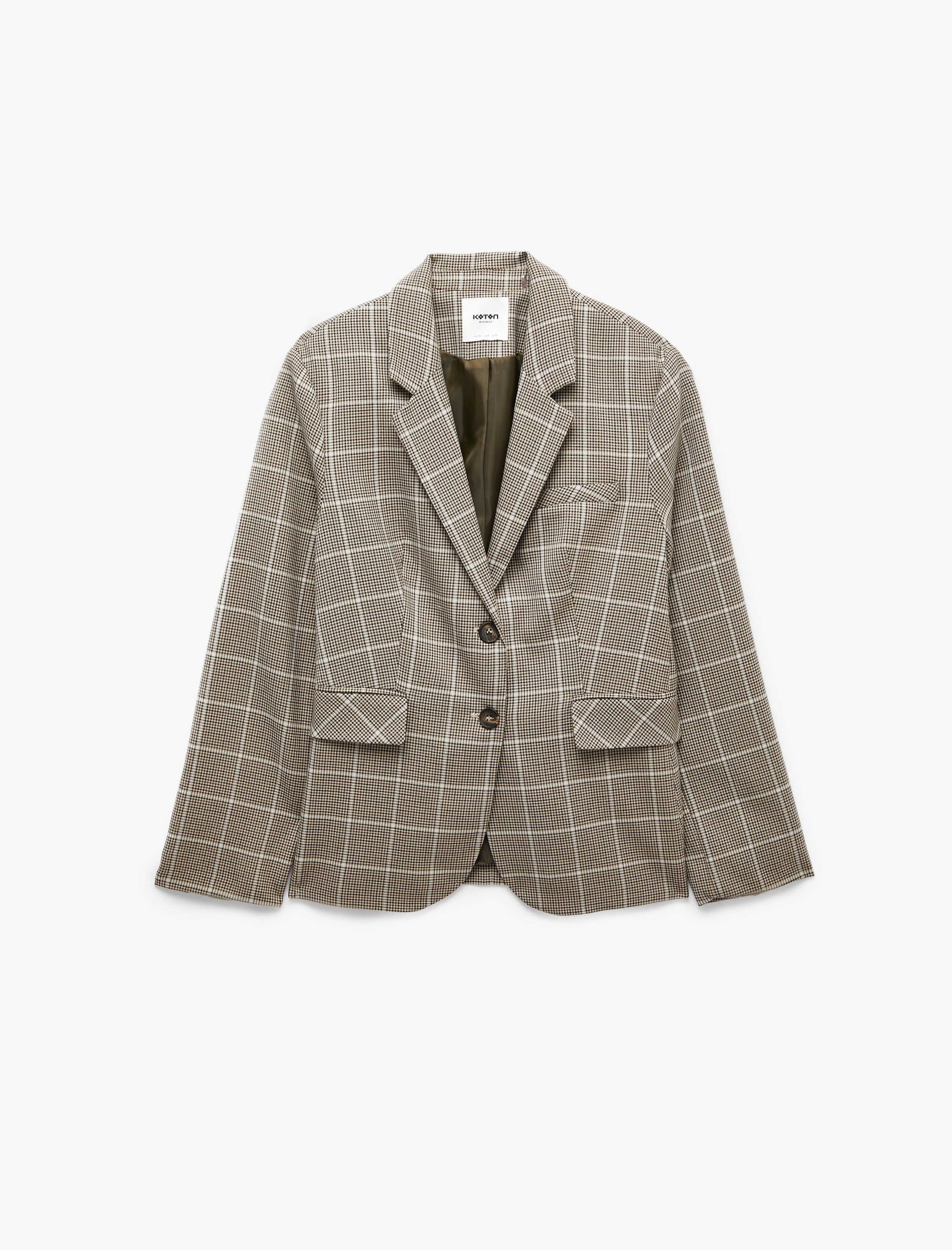   Regular Fit Uzun Kollu Klasik Yaka Cepli Düğmeli Ekose Blazer Ceket
