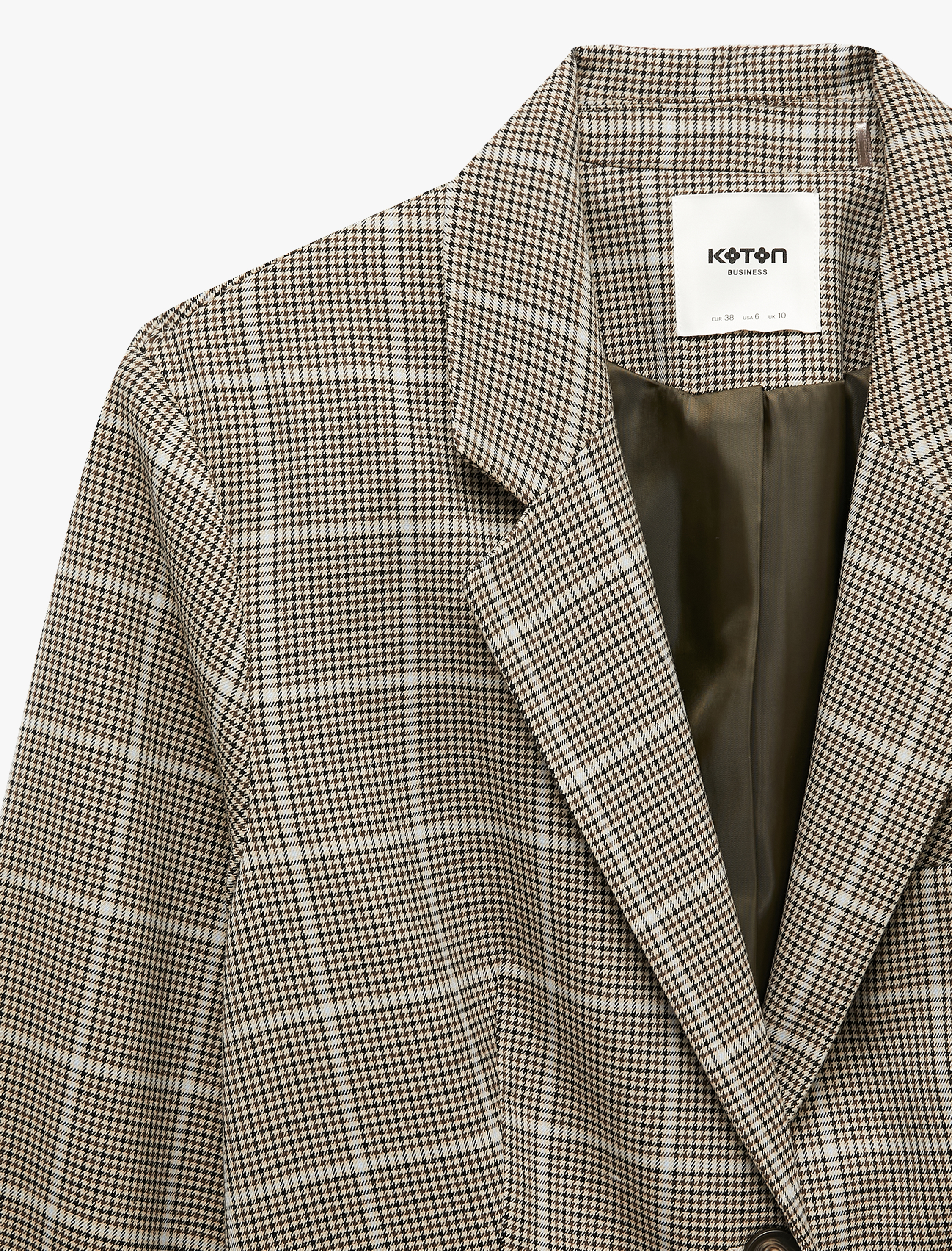   Regular Fit Uzun Kollu Klasik Yaka Cepli Düğmeli Ekose Blazer Ceket