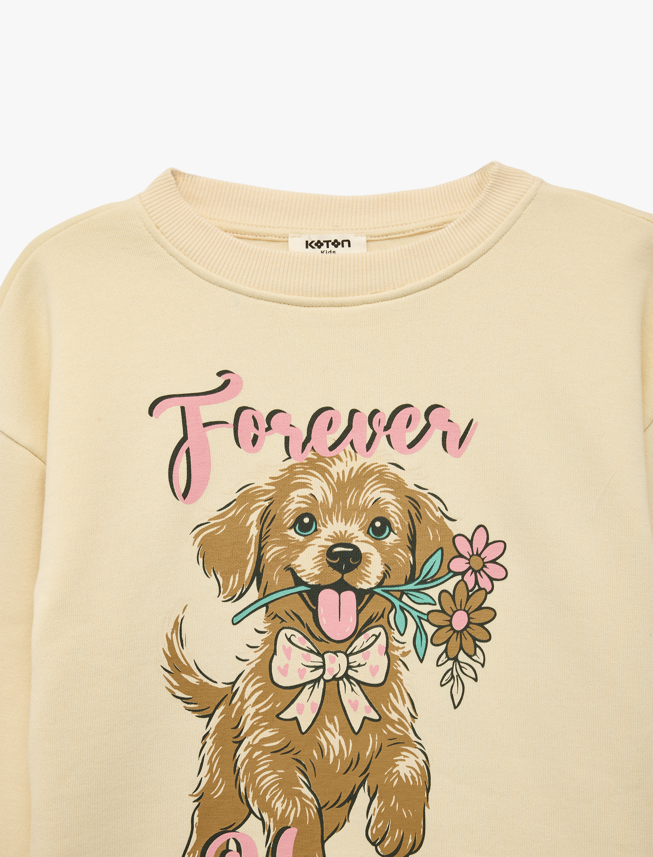  Kız Çocuk Bisiklet Yaka Uzun Kollu Şardonlu Köpek Baskılı Sweatshirt