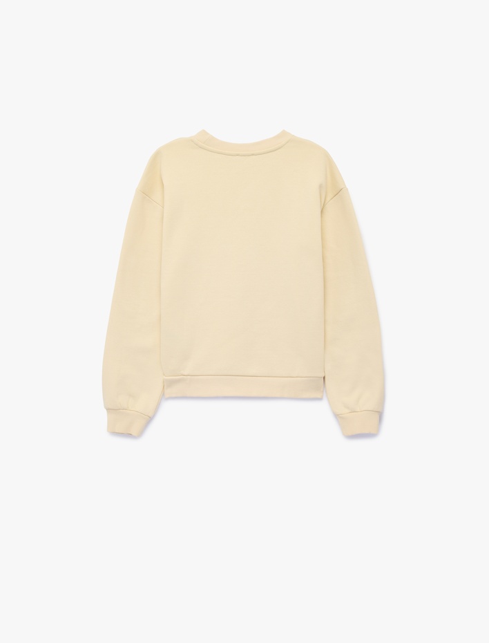 Kız Çocuk Bisiklet Yaka Uzun Kollu Şardonlu Köpek Baskılı Sweatshirt