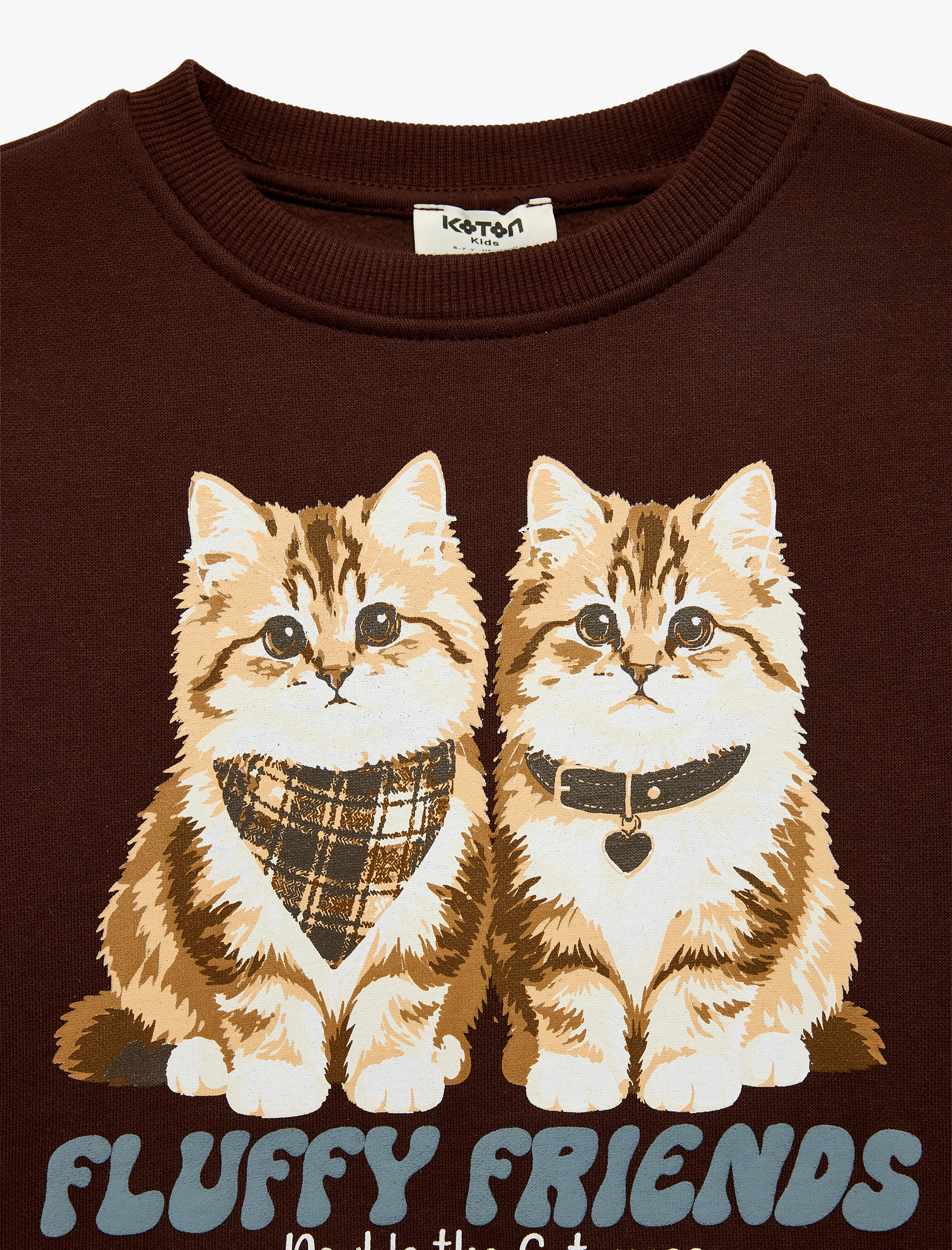  Kız Çocuk Uzun Kollu Bisiklet Yaka Şardonlu Kedi Baskılı Sweatshirt