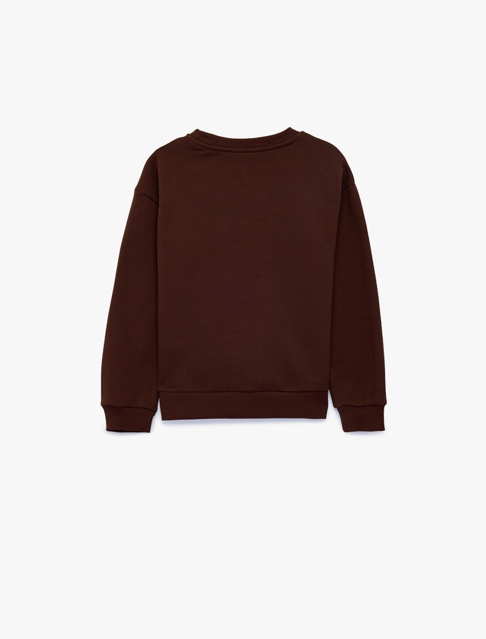 Kız Çocuk Uzun Kollu Bisiklet Yaka Şardonlu Kedi Baskılı Sweatshirt