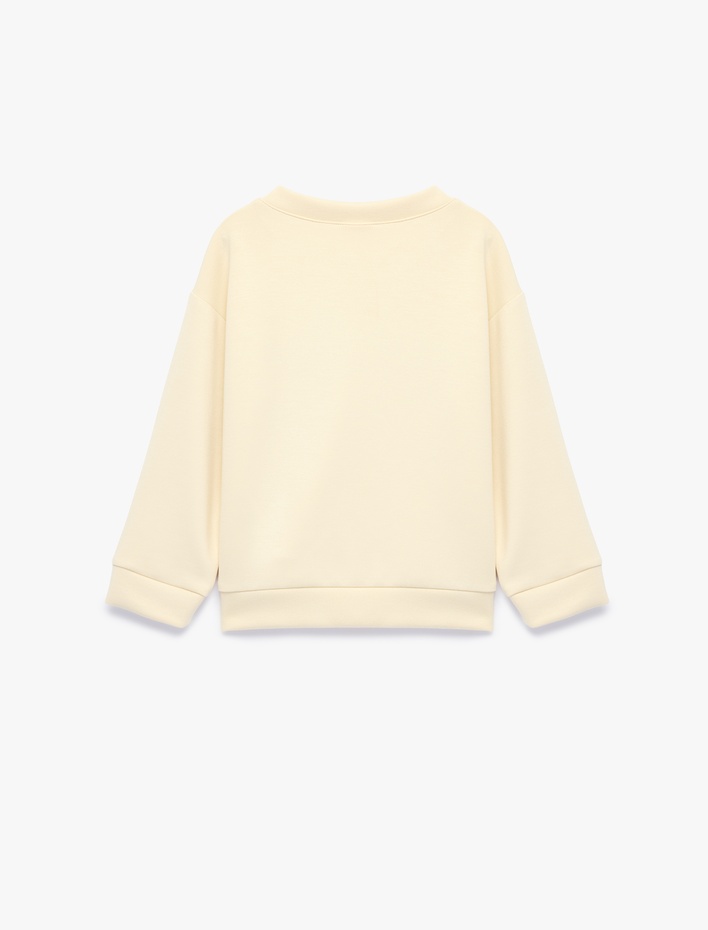 Kız Bebek Viskon Karışımlı Bisiklet Yaka Uzun Kollu Baskılı Sweatshirt