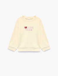Viskon Karışımlı Bisiklet Yaka Uzun Kollu Baskılı Sweatshirt