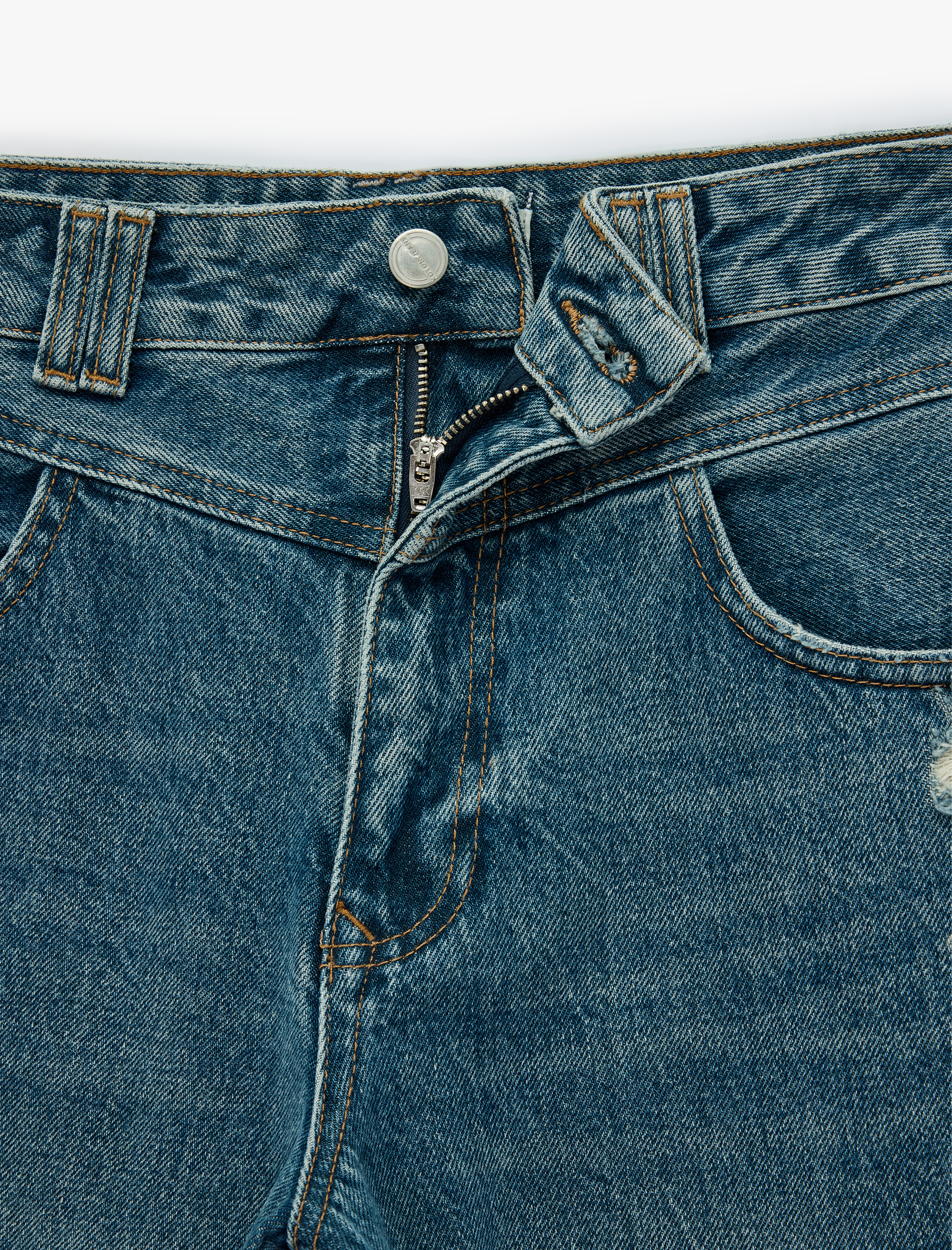   Yıpratma Detaylı Rahat Kalıp Düz Paça Pamuklu Baggy Denim Pantolon - Baggy Jeans