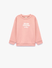 Viskon Karışımlı Bisiklet Yaka Uzun Kollu Baskılı Sweatshirt