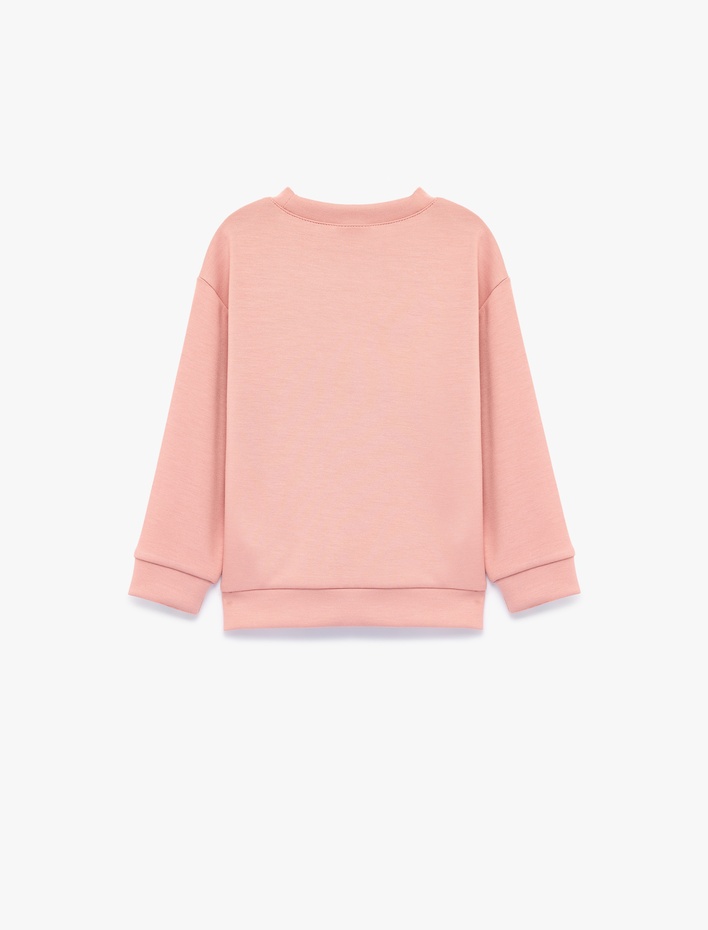 Kız Bebek Viskon Karışımlı Bisiklet Yaka Uzun Kollu Baskılı Sweatshirt