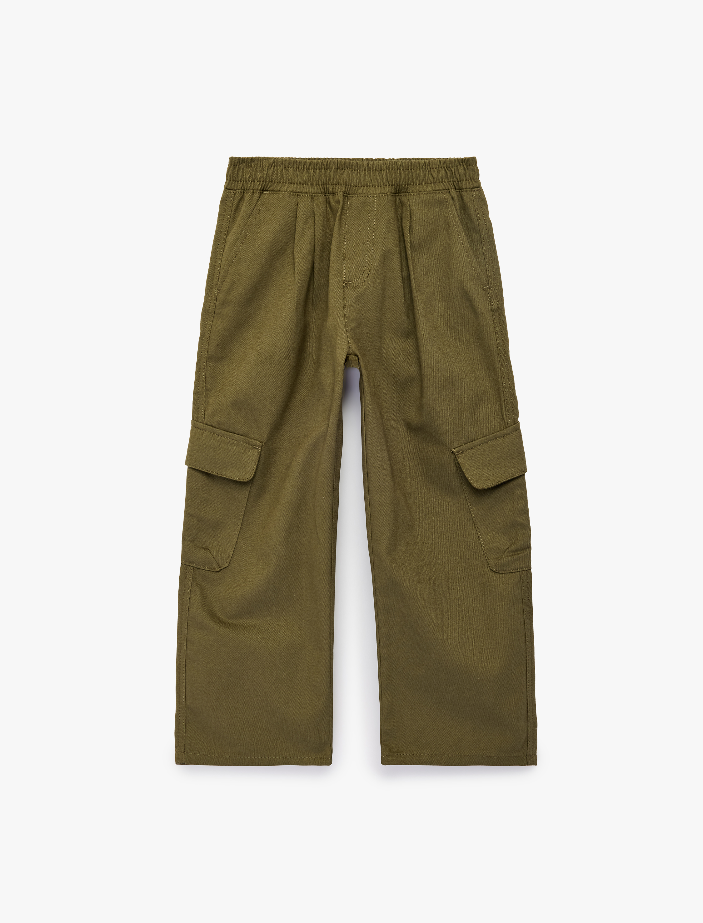  Erkek Çocuk Beli Lastikli Cep Detaylı Pamuklu Gabardin Oversize Kargo Pantolon