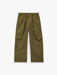 Beli Lastikli Cep Detaylı Pamuklu Gabardin Oversize Kargo Pantolon