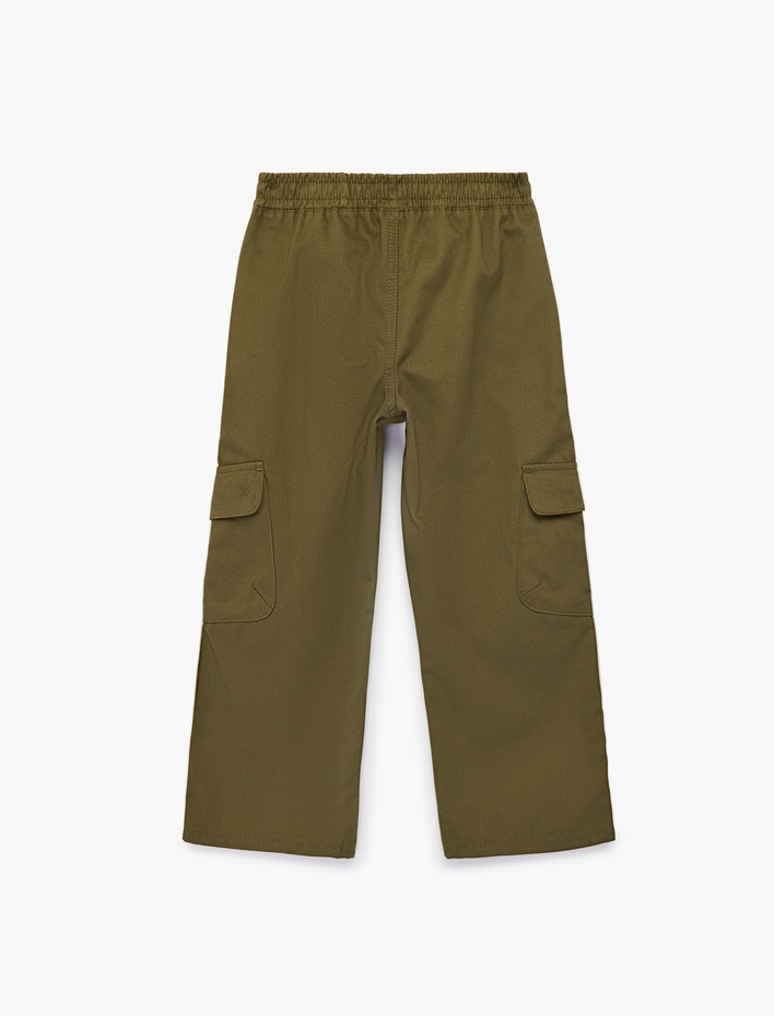 Erkek Çocuk Beli Lastikli Cep Detaylı Pamuklu Gabardin Oversize Kargo Pantolon