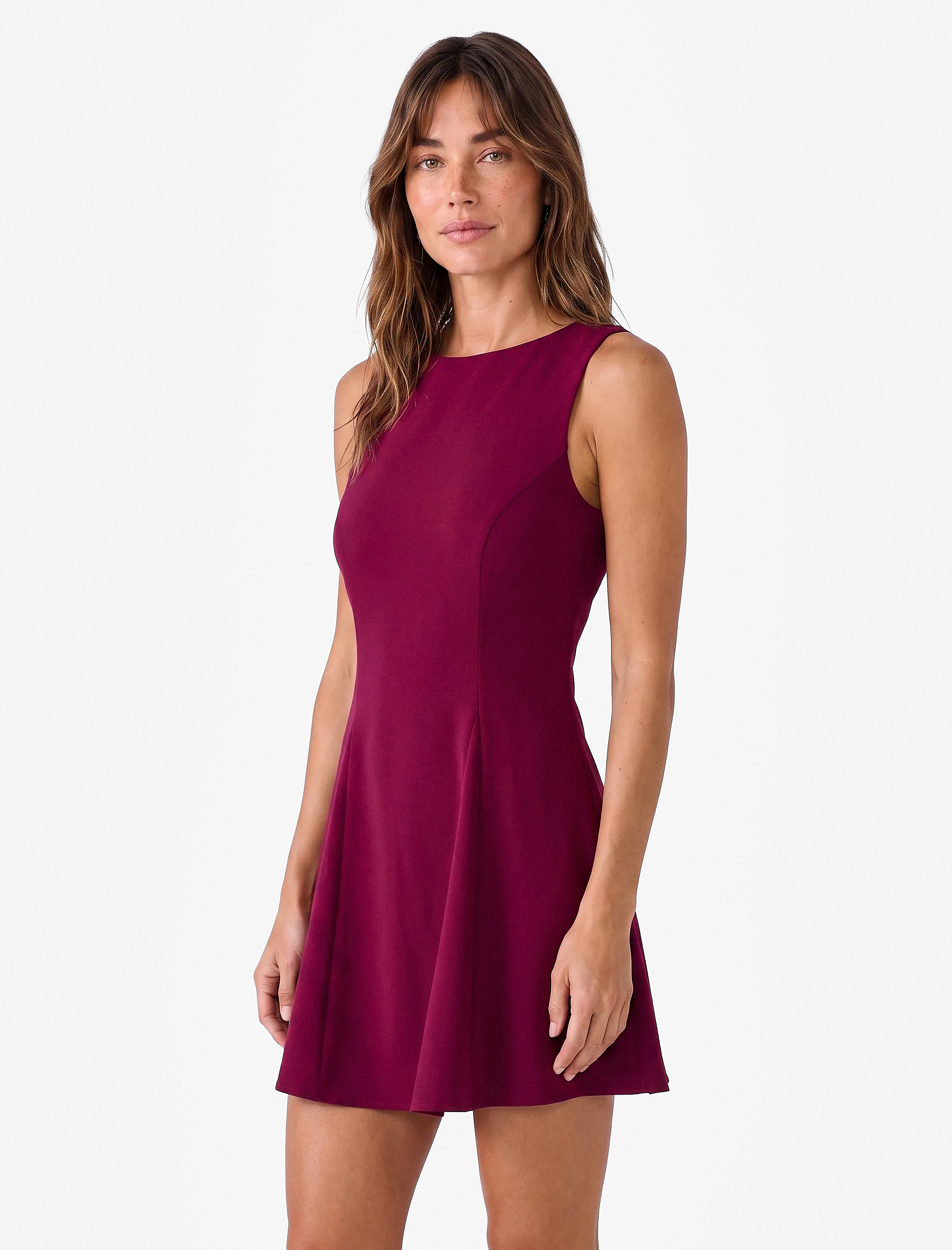   Slim Fit Bisiklet Yaka Kolsuz Mini Kloş Peplum Elbise