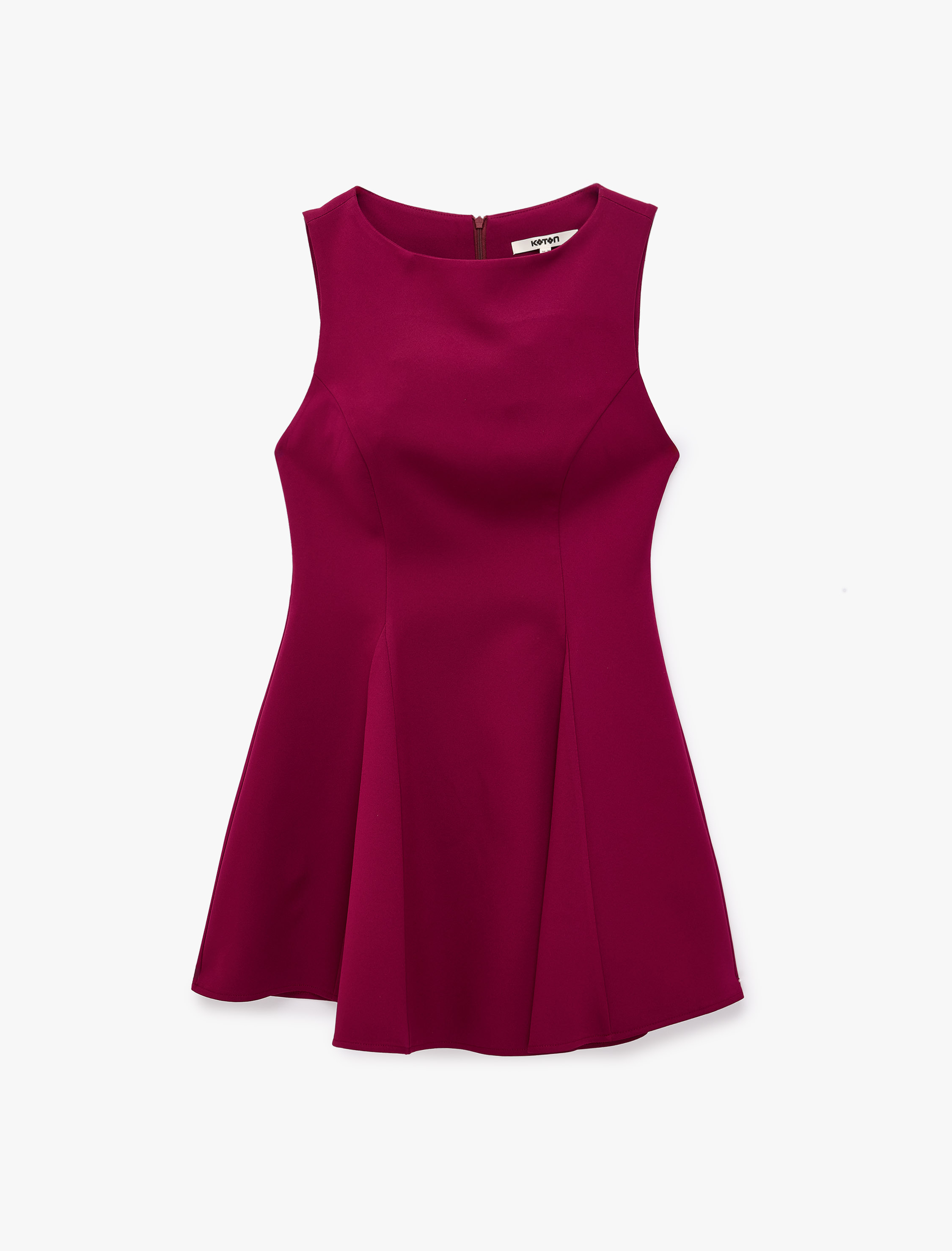   Slim Fit Bisiklet Yaka Kolsuz Mini Kloş Peplum Elbise