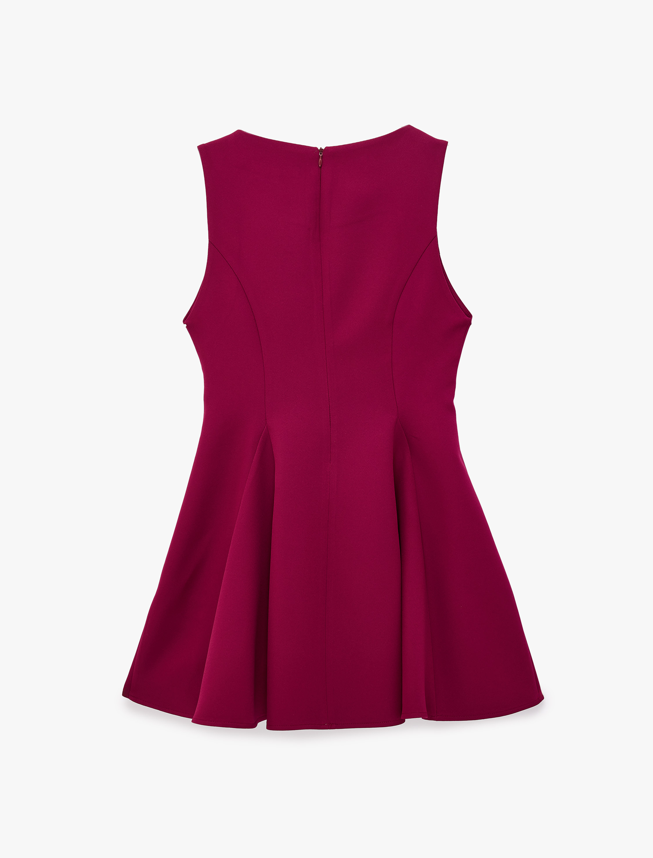   Slim Fit Bisiklet Yaka Kolsuz Mini Kloş Peplum Elbise