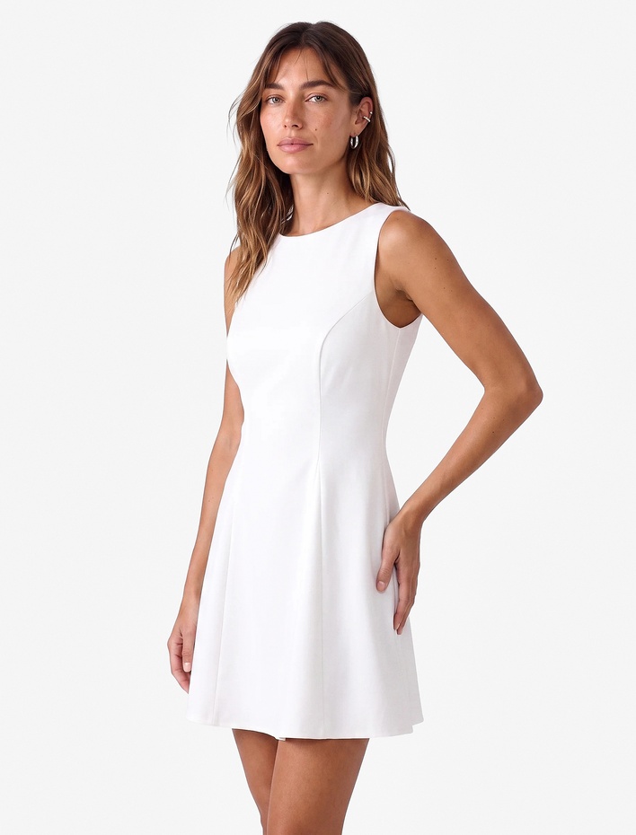  Slim Fit Bisiklet Yaka Kolsuz Mini Kloş Peplum Elbise
