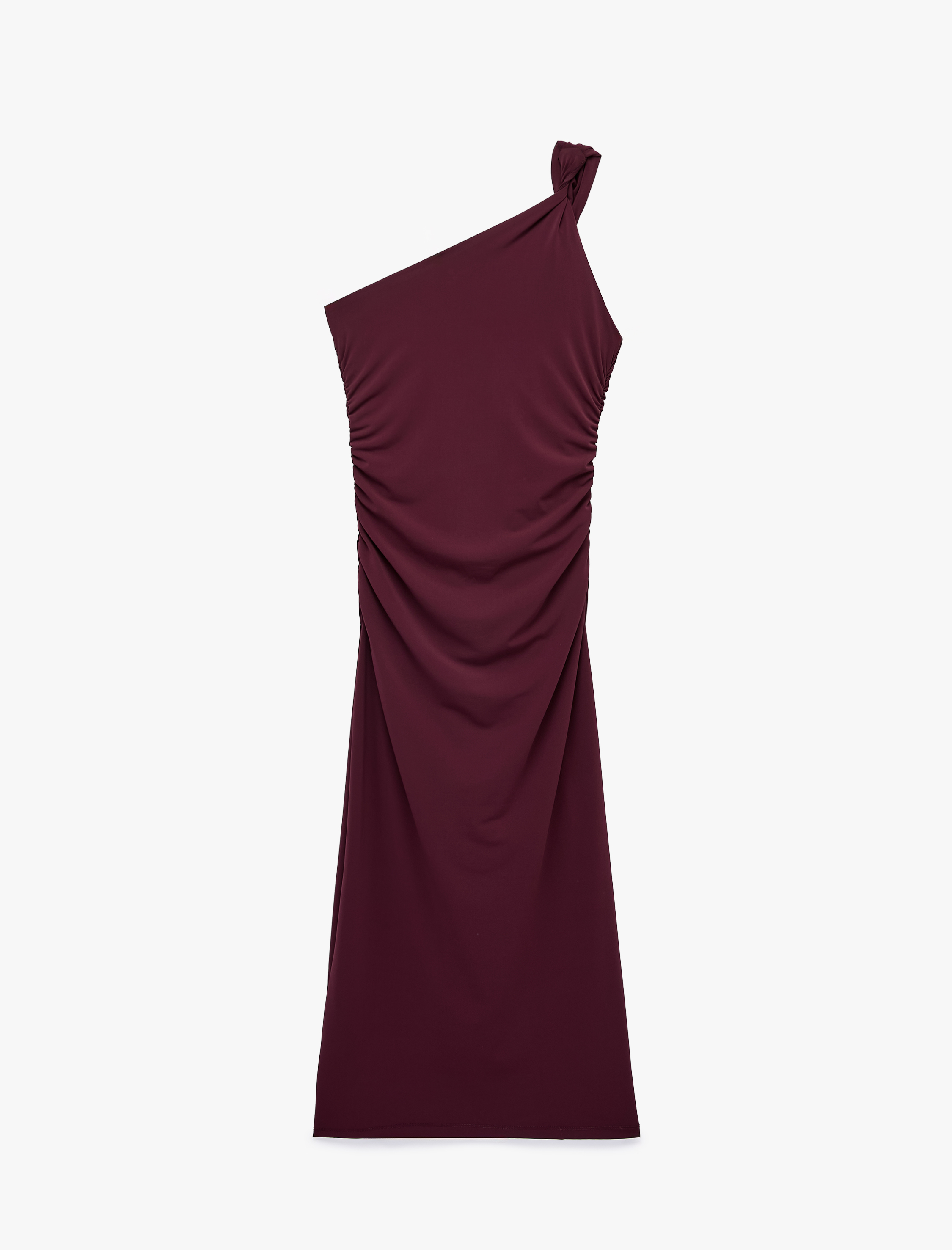   Slim Fit Aksesuar Detaylı Tek Omuz Midi Elbise