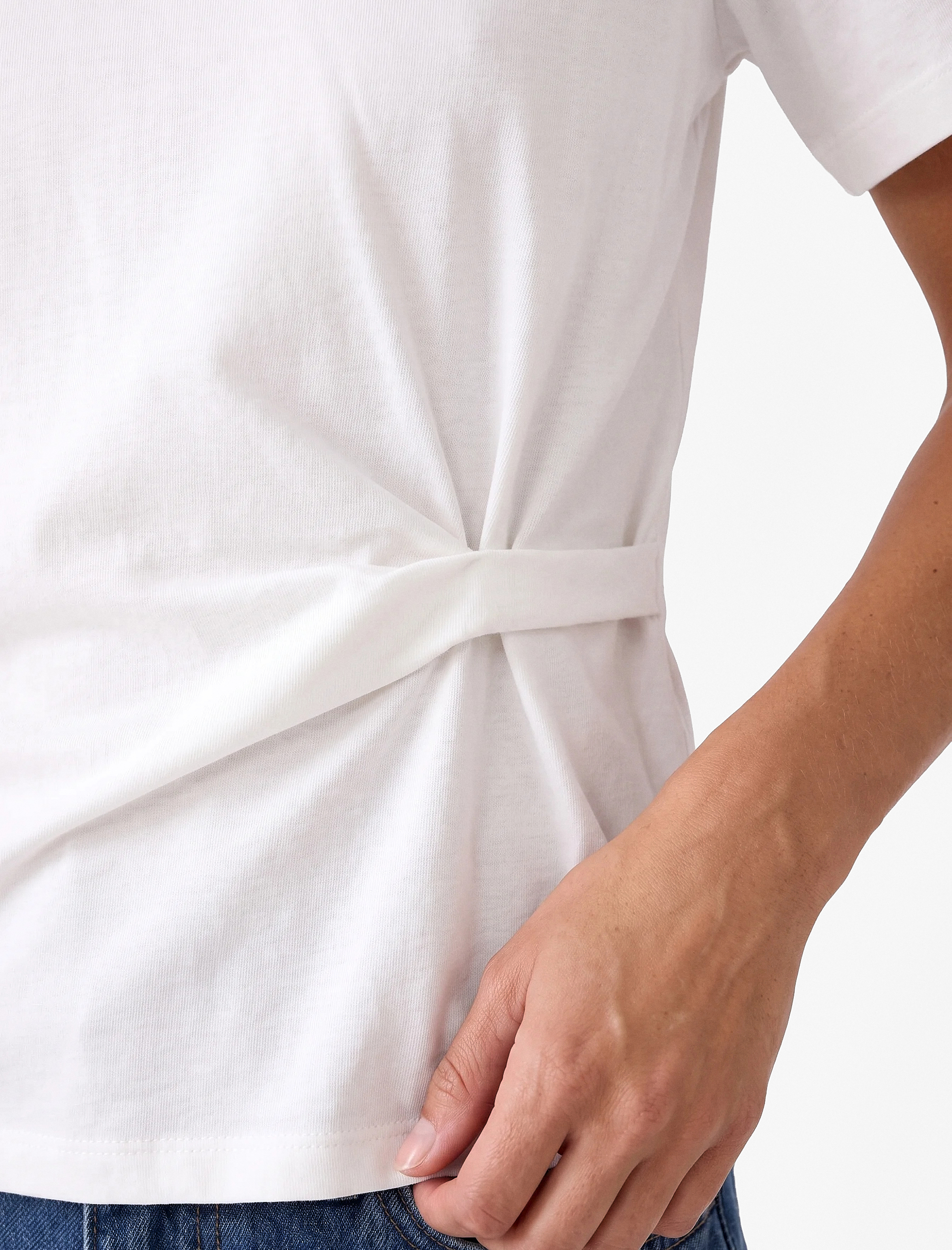   Regular Fit Kısa Kollu Bisiklet Yaka Drape Detaylı Pamuklu Basic Tişört
