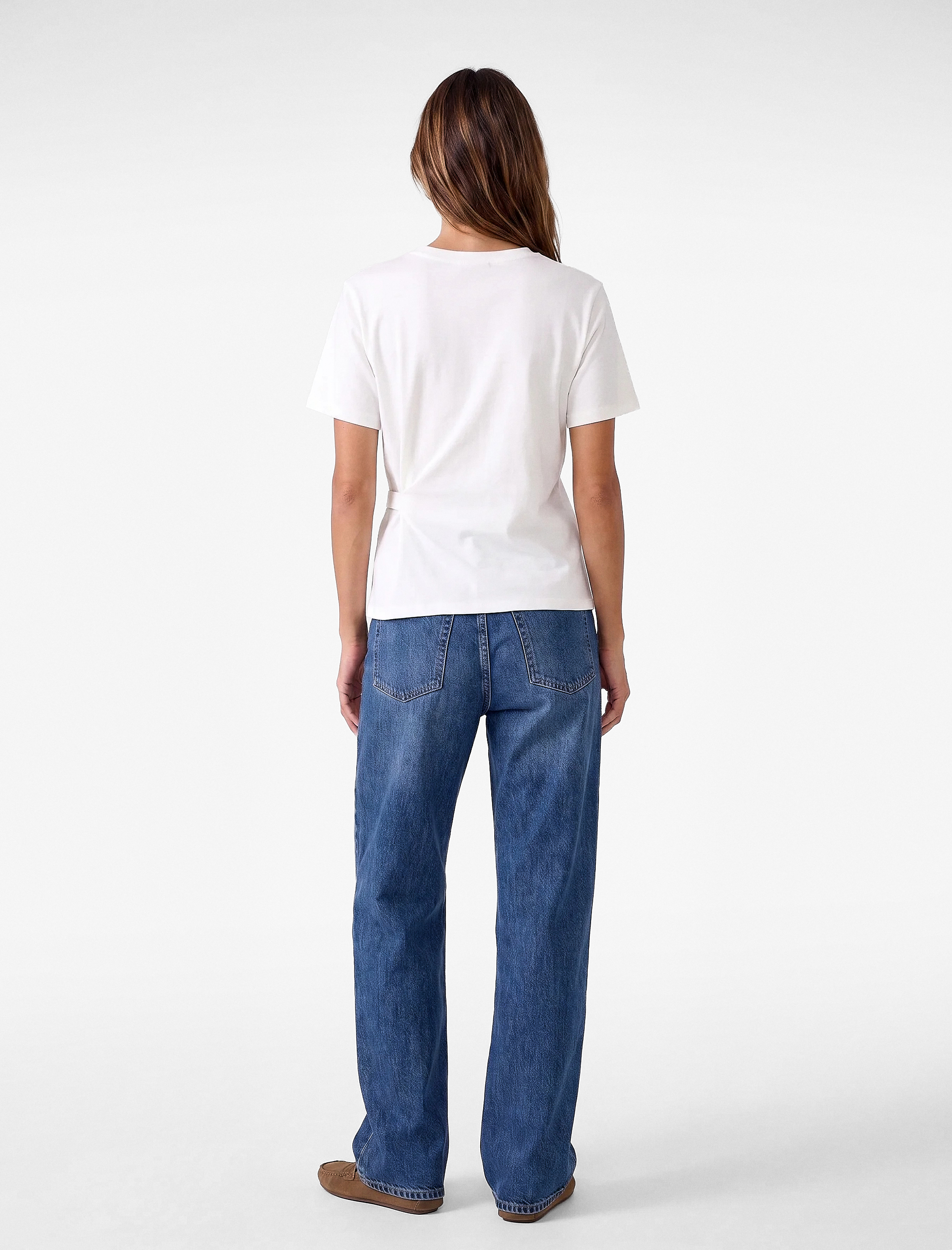   Regular Fit Kısa Kollu Bisiklet Yaka Drape Detaylı Pamuklu Basic Tişört
