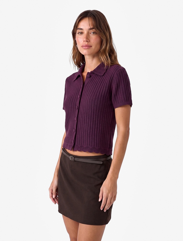  Regular Fit Kısa Kollu Polo Yaka Düğmeli Motifli Triko Hırka