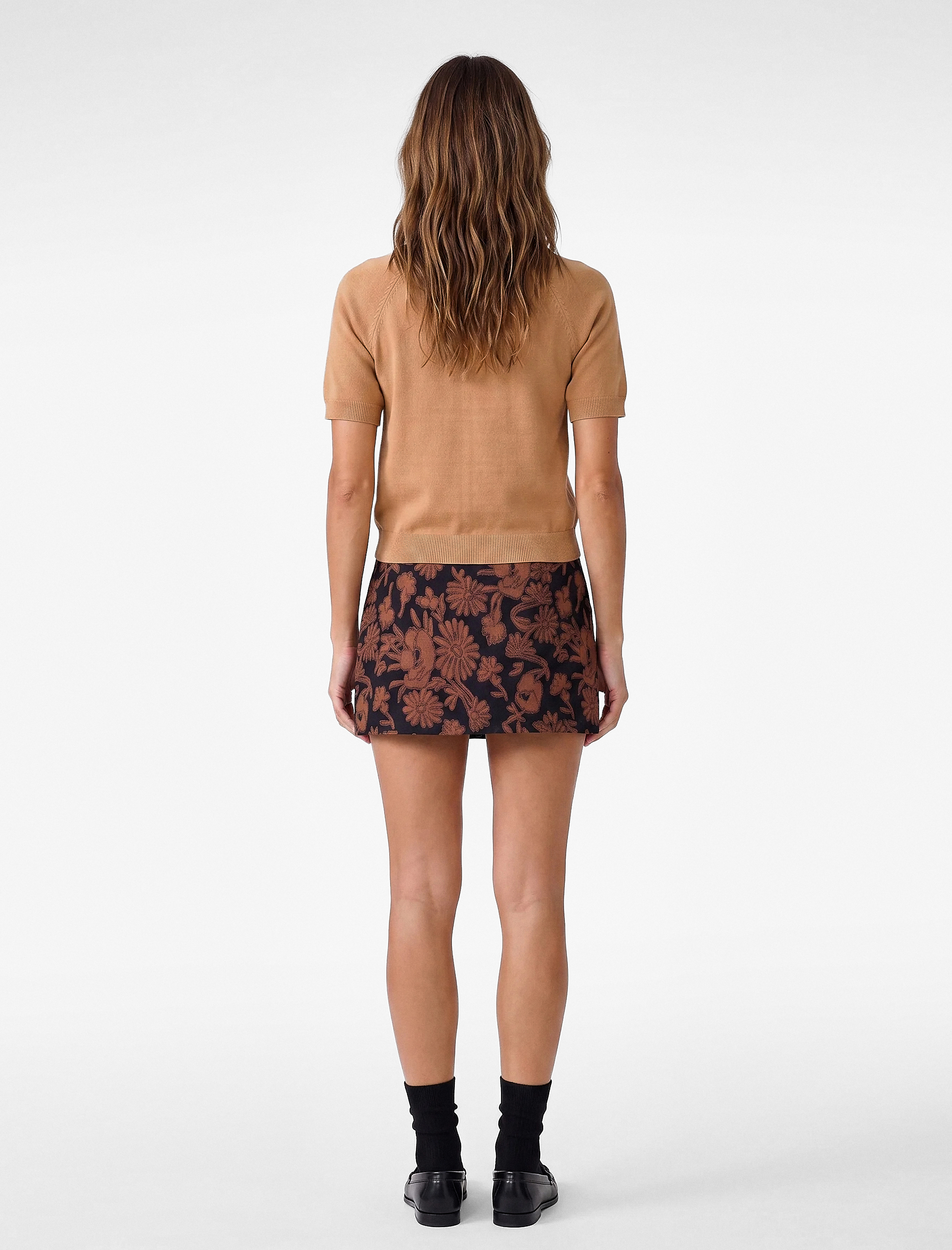   Slim Fit Çiçek Desenli Mini Etek