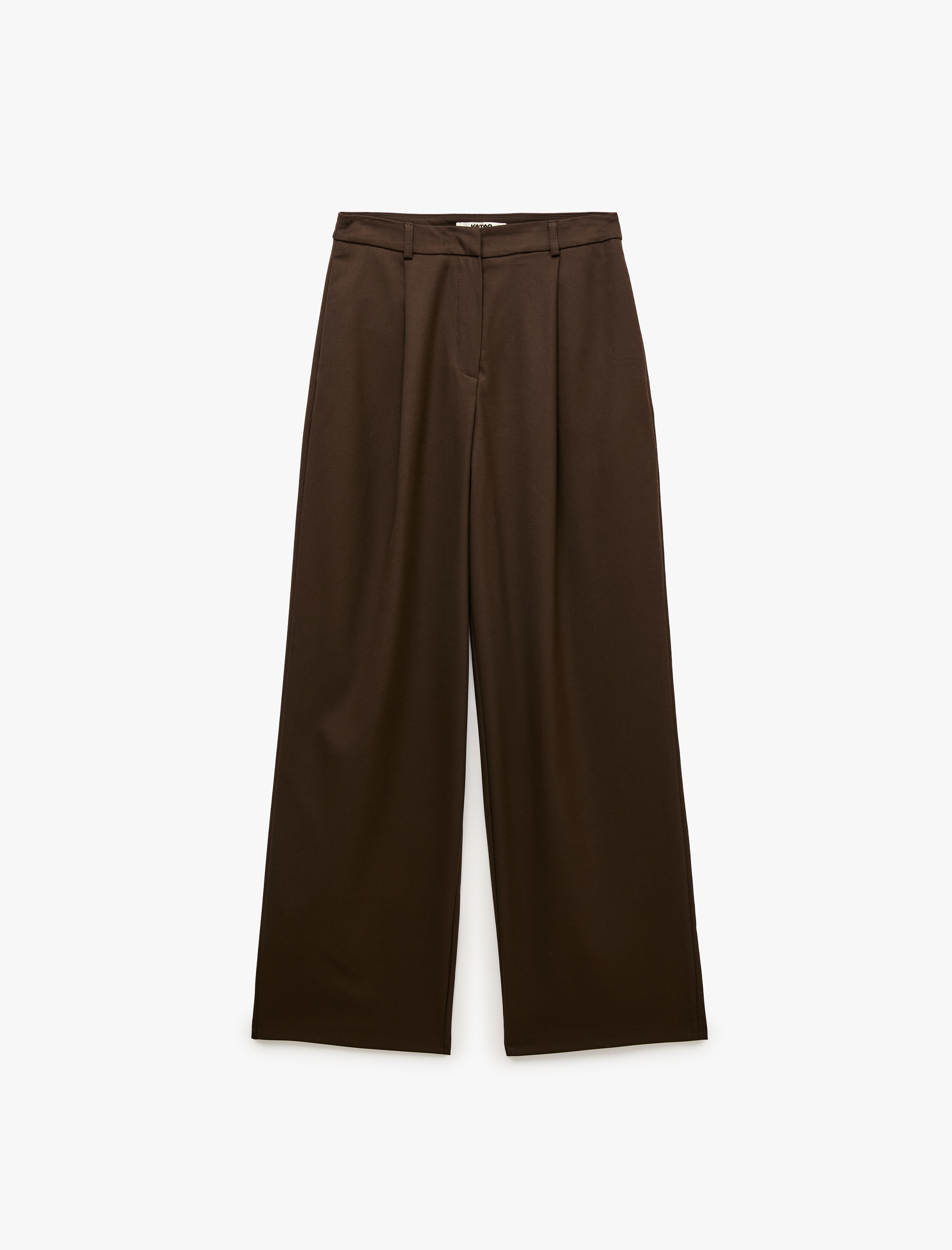   Yüksek Bel Cepli Regular Fit Viskon Karışımlı Pileli Geniş Paça Pantolon