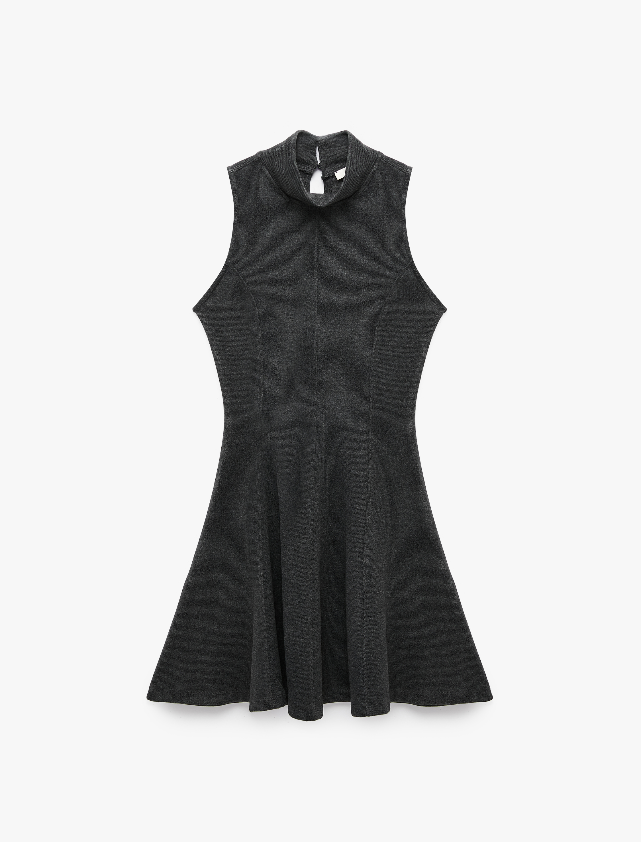  Dikiş Detaylı Slim Fit Kolsuz Dik Yaka Kloş Mini Elbise