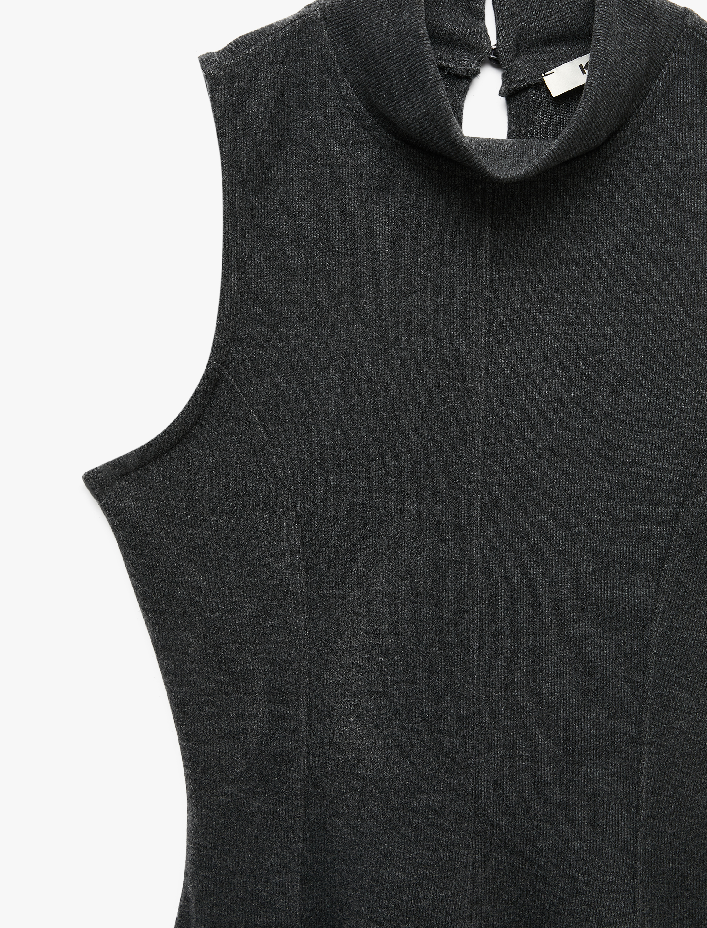   Dikiş Detaylı Slim Fit Kolsuz Dik Yaka Kloş Mini Elbise