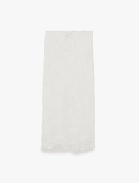 Slim Fit Normal Bel Midi Yırtmaçlı Dantel Etek